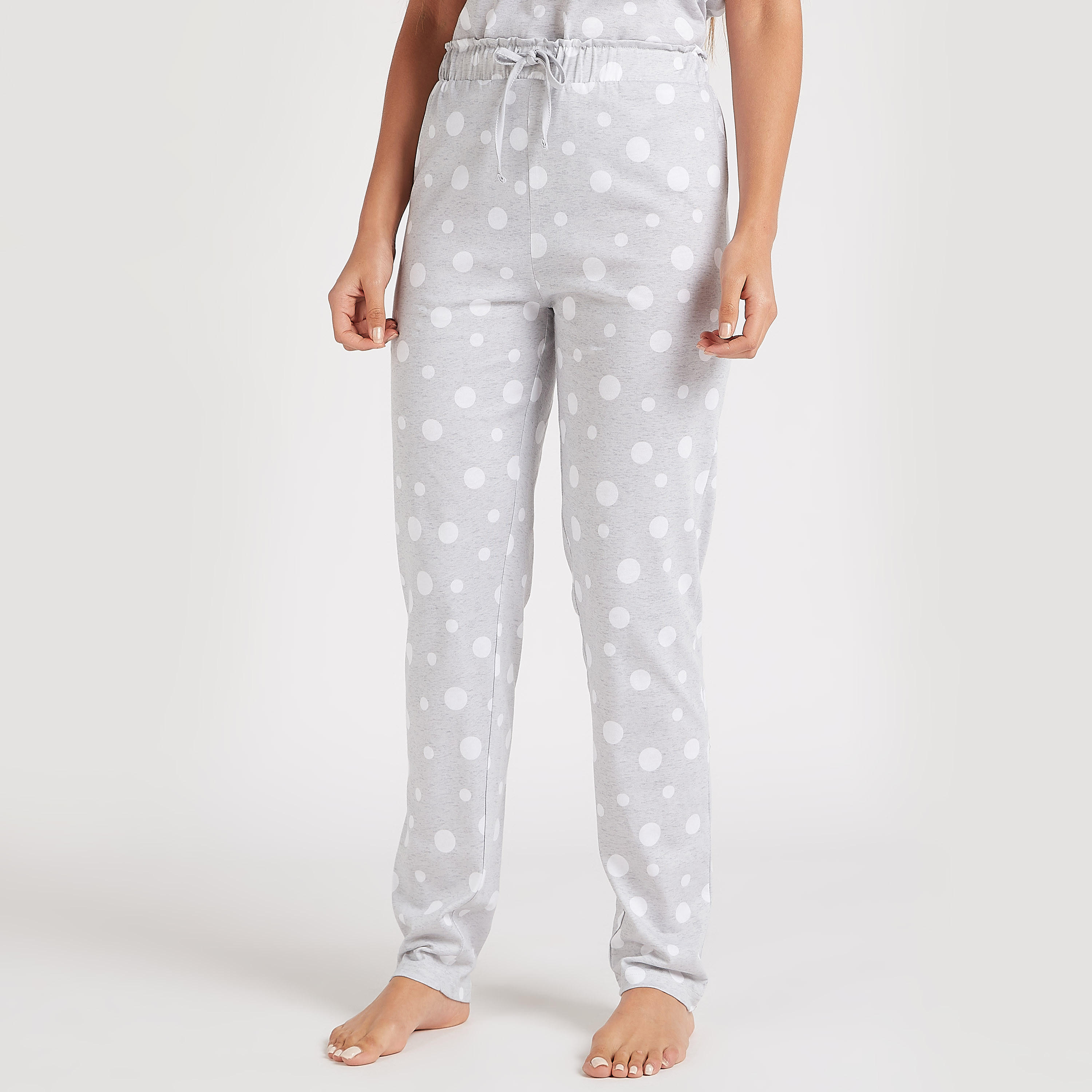 طقم بنطلون بيجاما وتيشيرت منقط بياقة ضيقة-women-clothing-nightwear-pyjamas-longsets-image-6