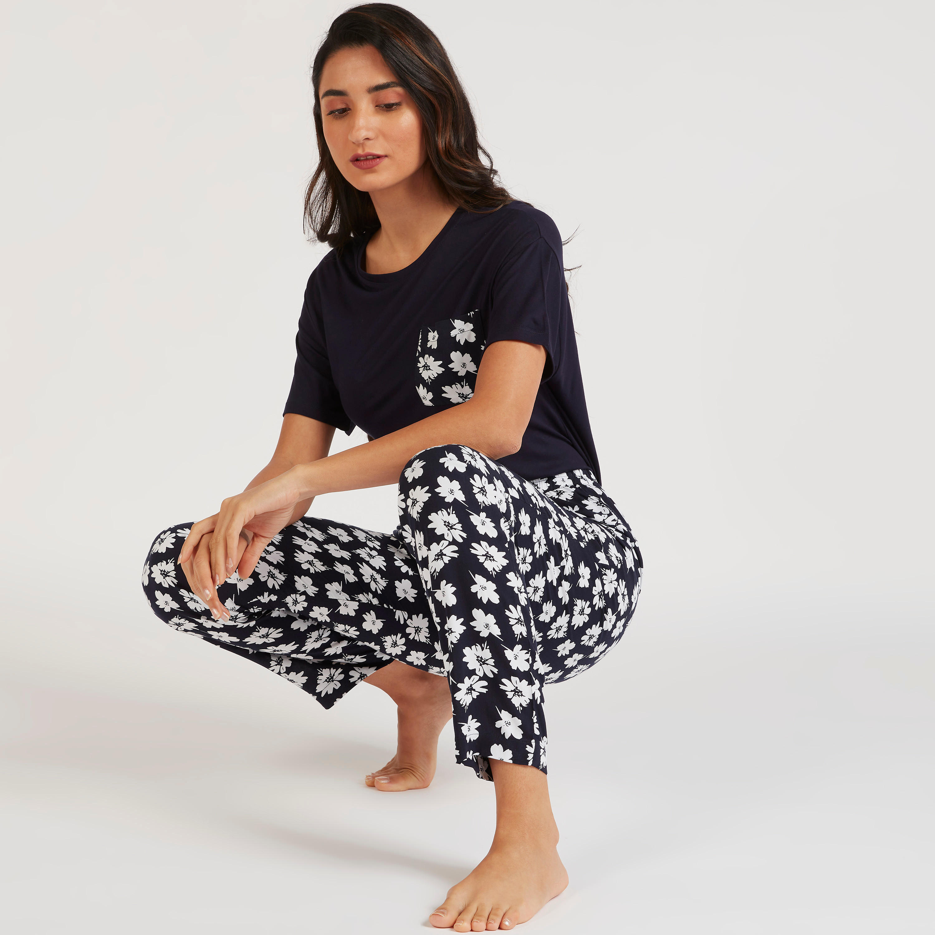 Printed Crew Neck T-shirt and Full Length Pyjama Set-women-clothing-nightwear-pyjamas-longsets-image-1