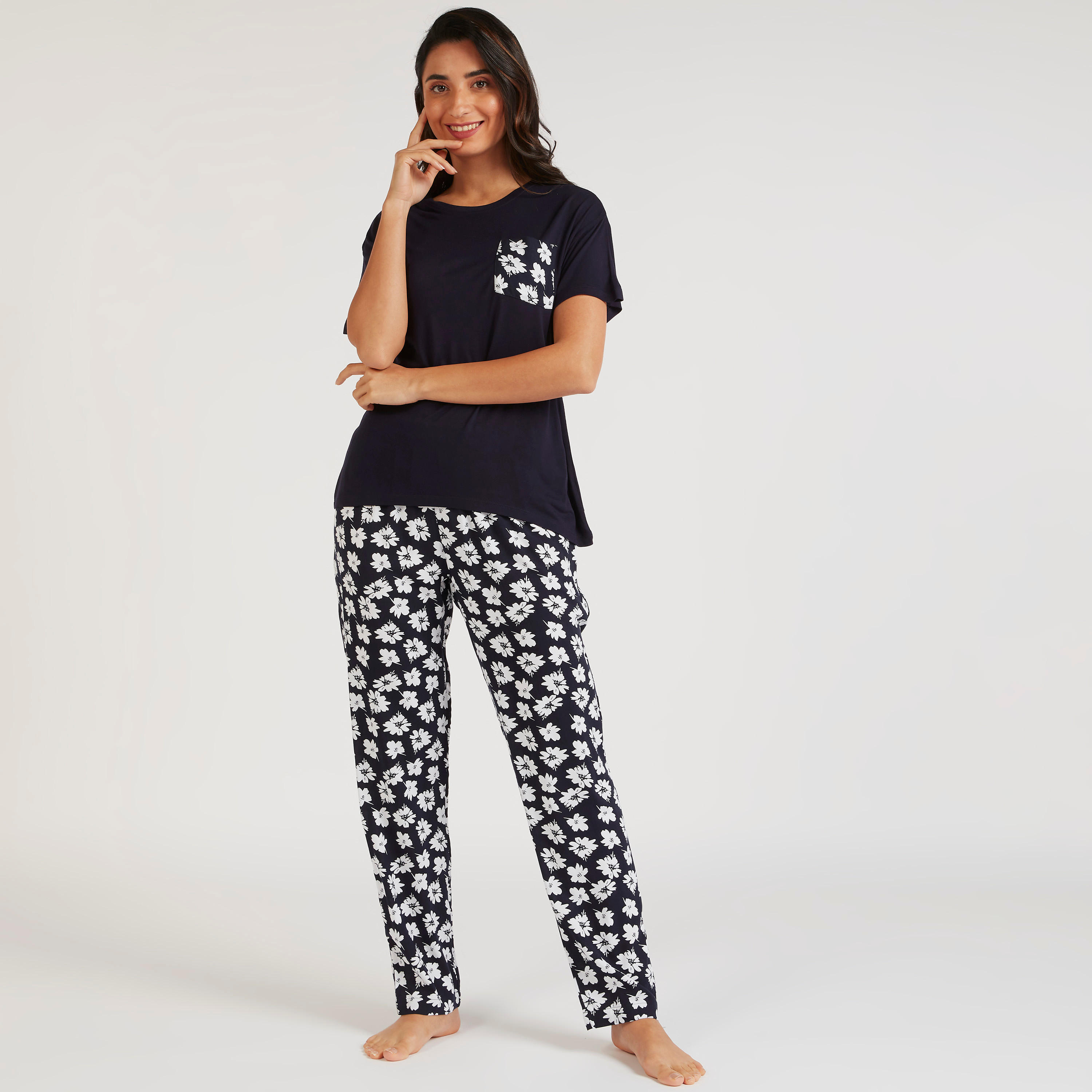 Printed Crew Neck T-shirt and Full Length Pyjama Set-women-clothing-nightwear-pyjamas-longsets-image-2