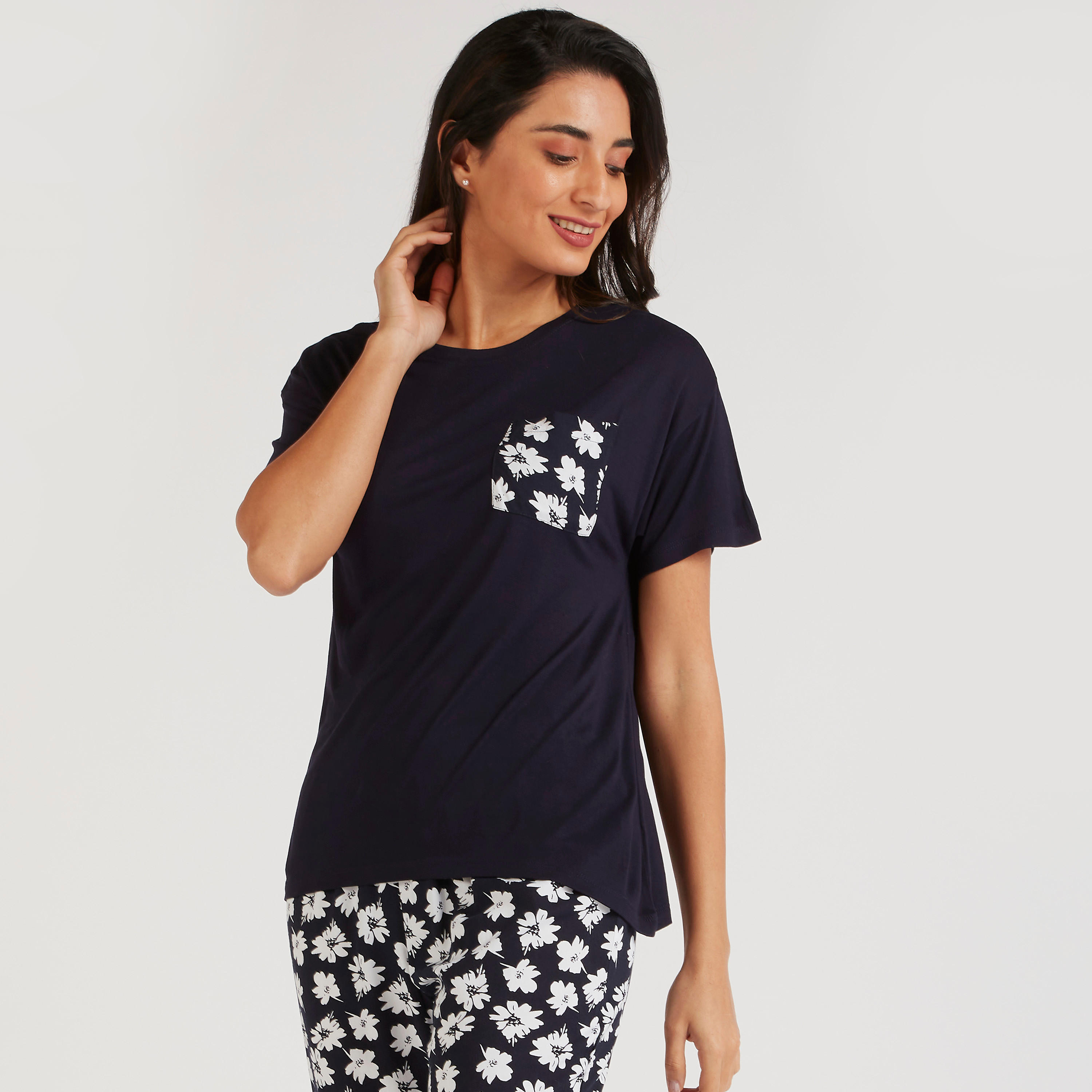 Printed Crew Neck T-shirt and Full Length Pyjama Set-women-clothing-nightwear-pyjamas-longsets-image-3