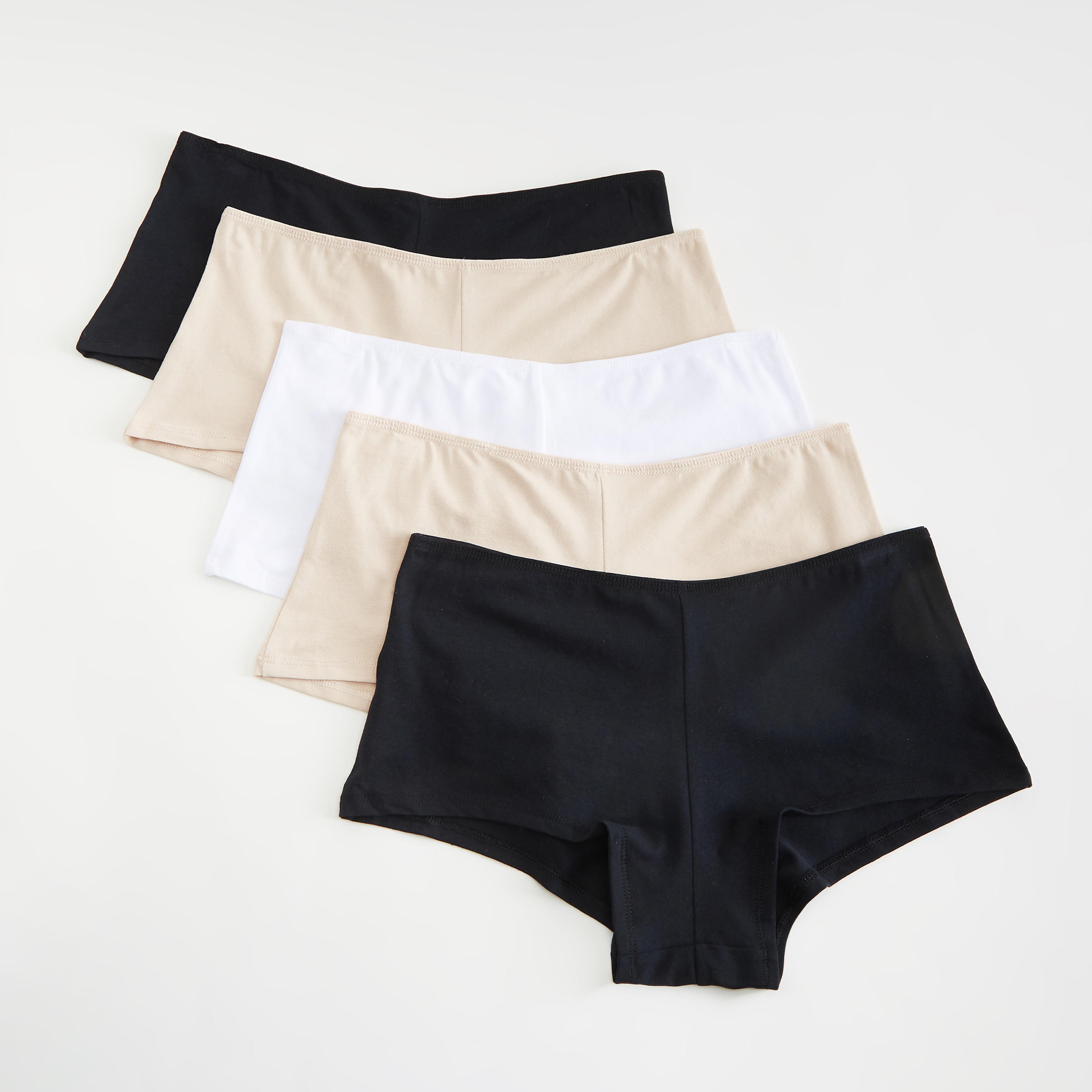 سراويل داخليّة بوي شورت سادة بخصر مطّاطي - طقم من 5 قطع-women-clothing-lingerie-panties-image-4