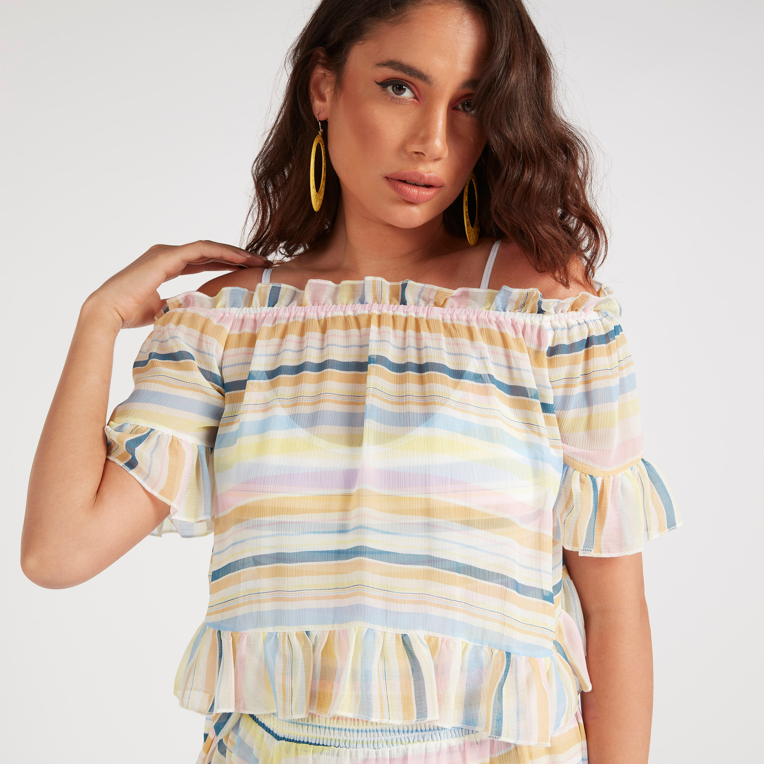 Striped Bikini Top with Ruffle Detail-women-clothing-swimandbeach-beachwear-image-1