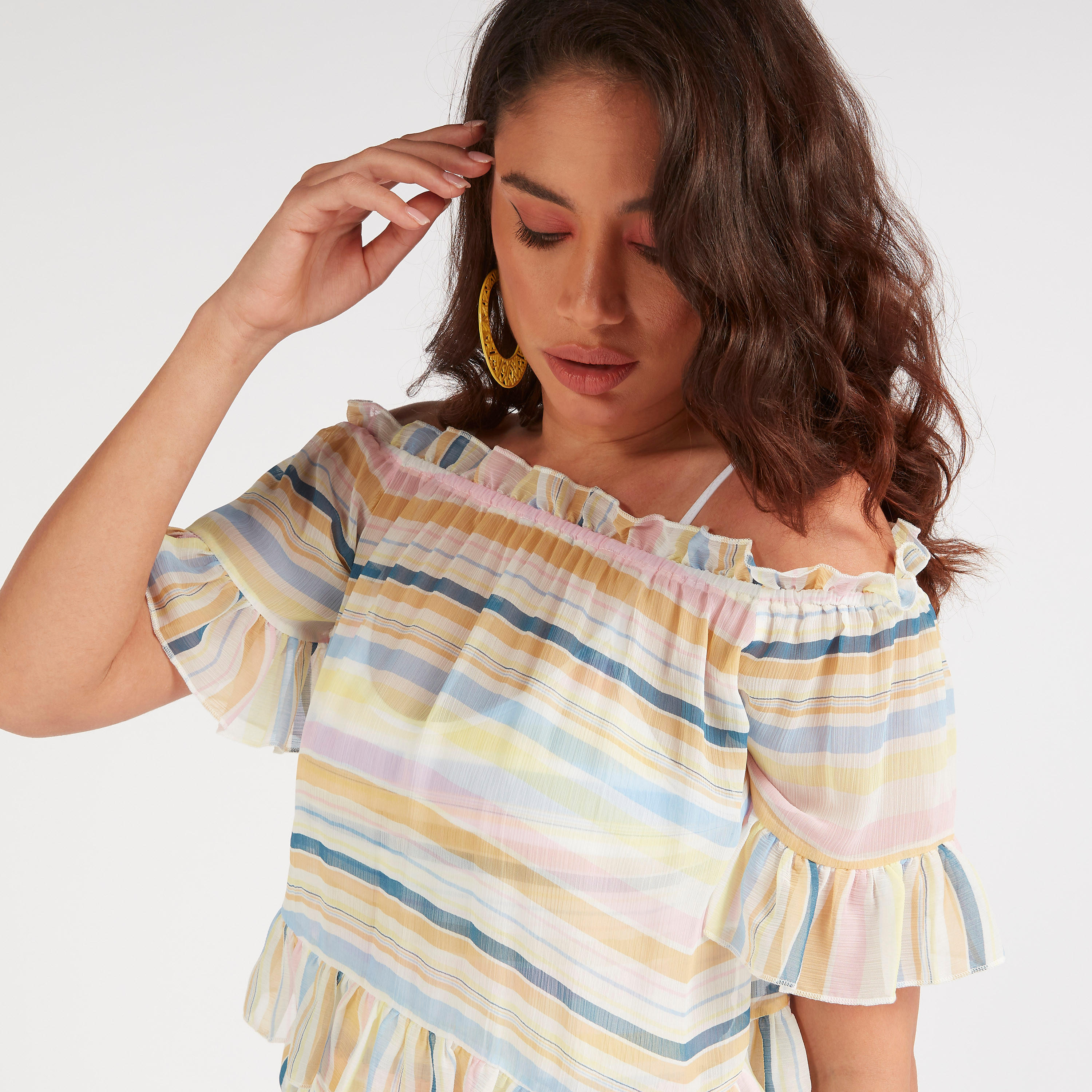 Striped Bikini Top with Ruffle Detail-women-clothing-swimandbeach-beachwear-image-3