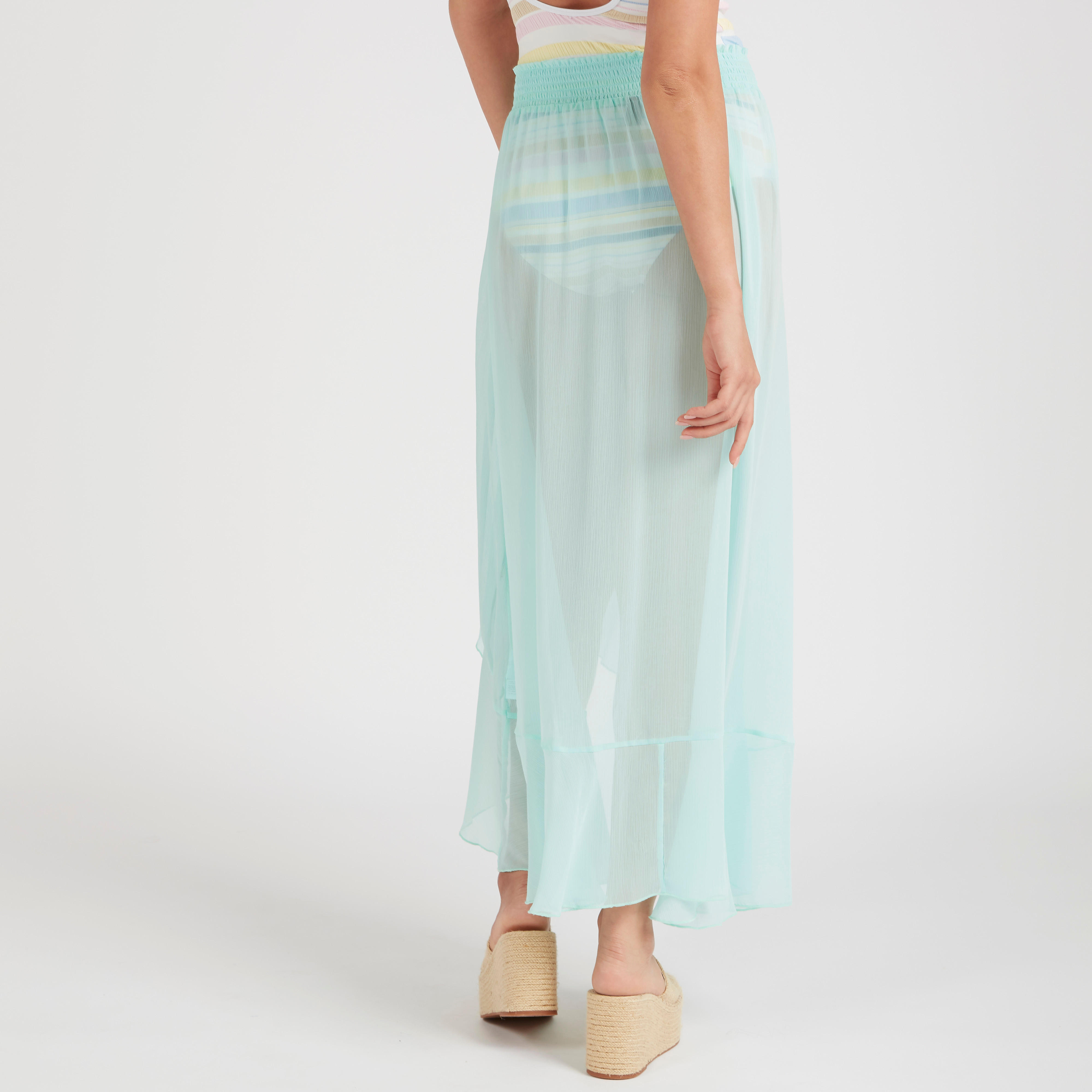 تنّورة سادة بخصر متوسّط الارتفاع وكشكشة من بيتش وير-women-clothing-swimandbeach-beachwear-image-4