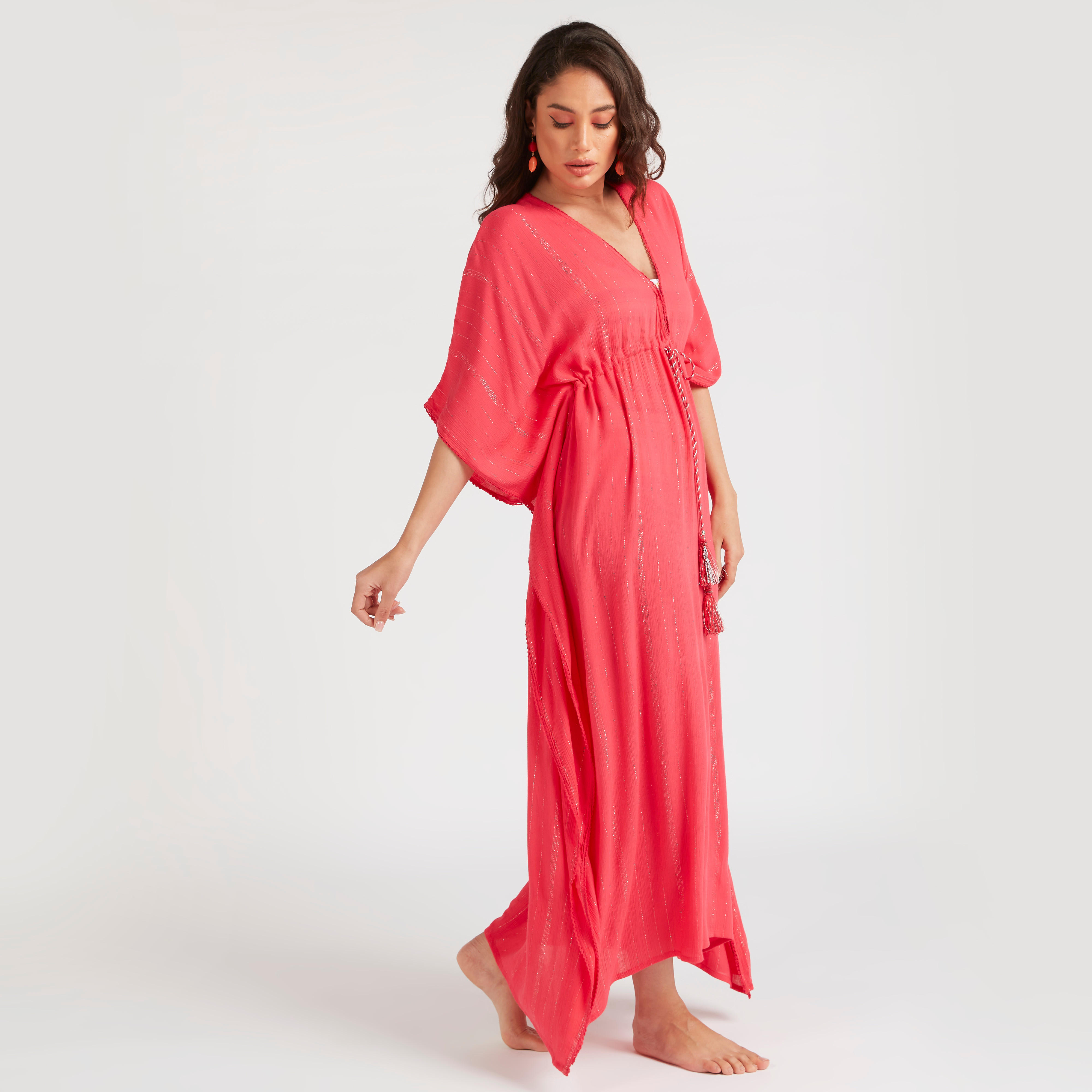 فستان سادة برباط على الخصر وأطراف غير مستوية من بيتش وير-women-clothing-swimandbeach-beachwear-image-1