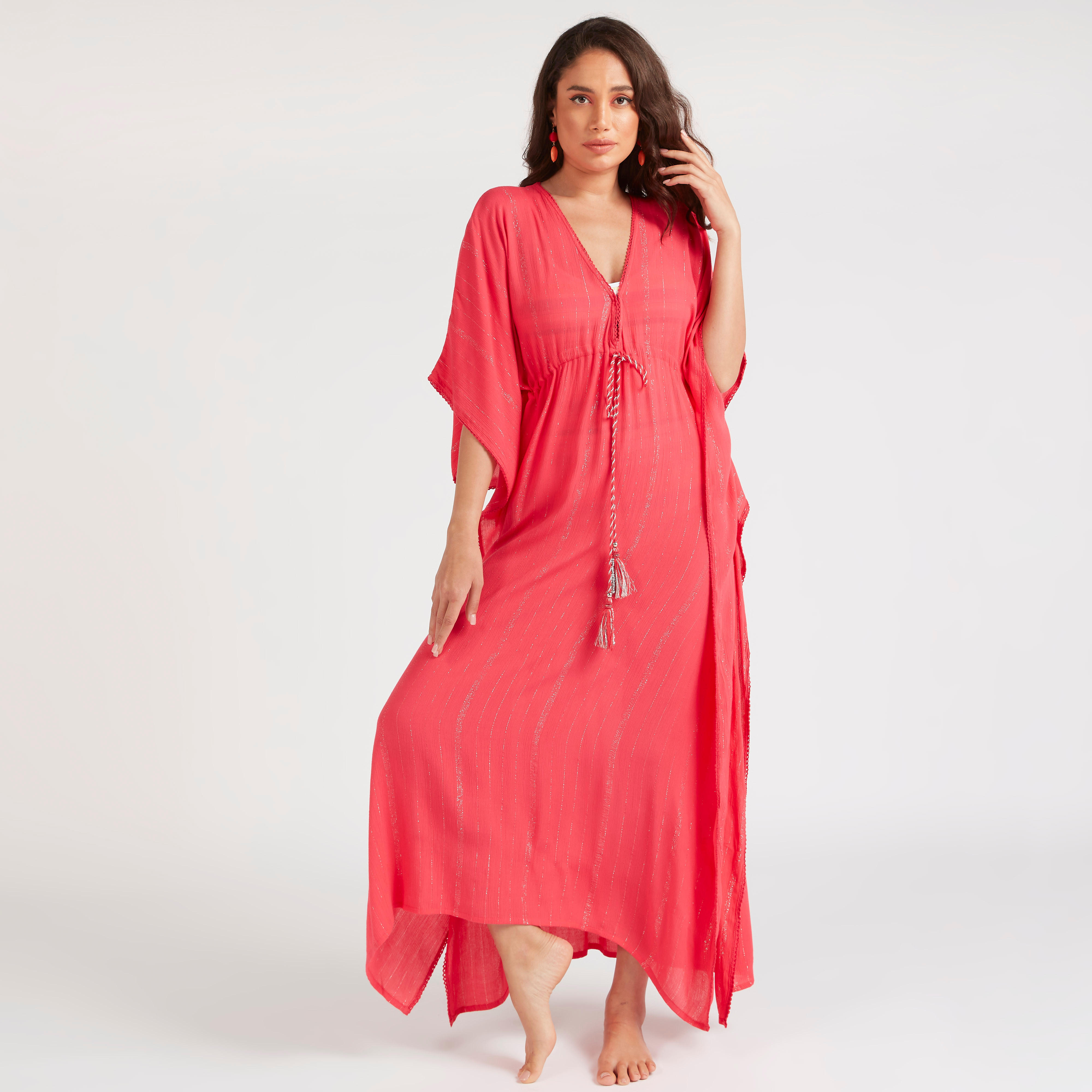فستان سادة برباط على الخصر وأطراف غير مستوية من بيتش وير-women-clothing-swimandbeach-beachwear-image-2