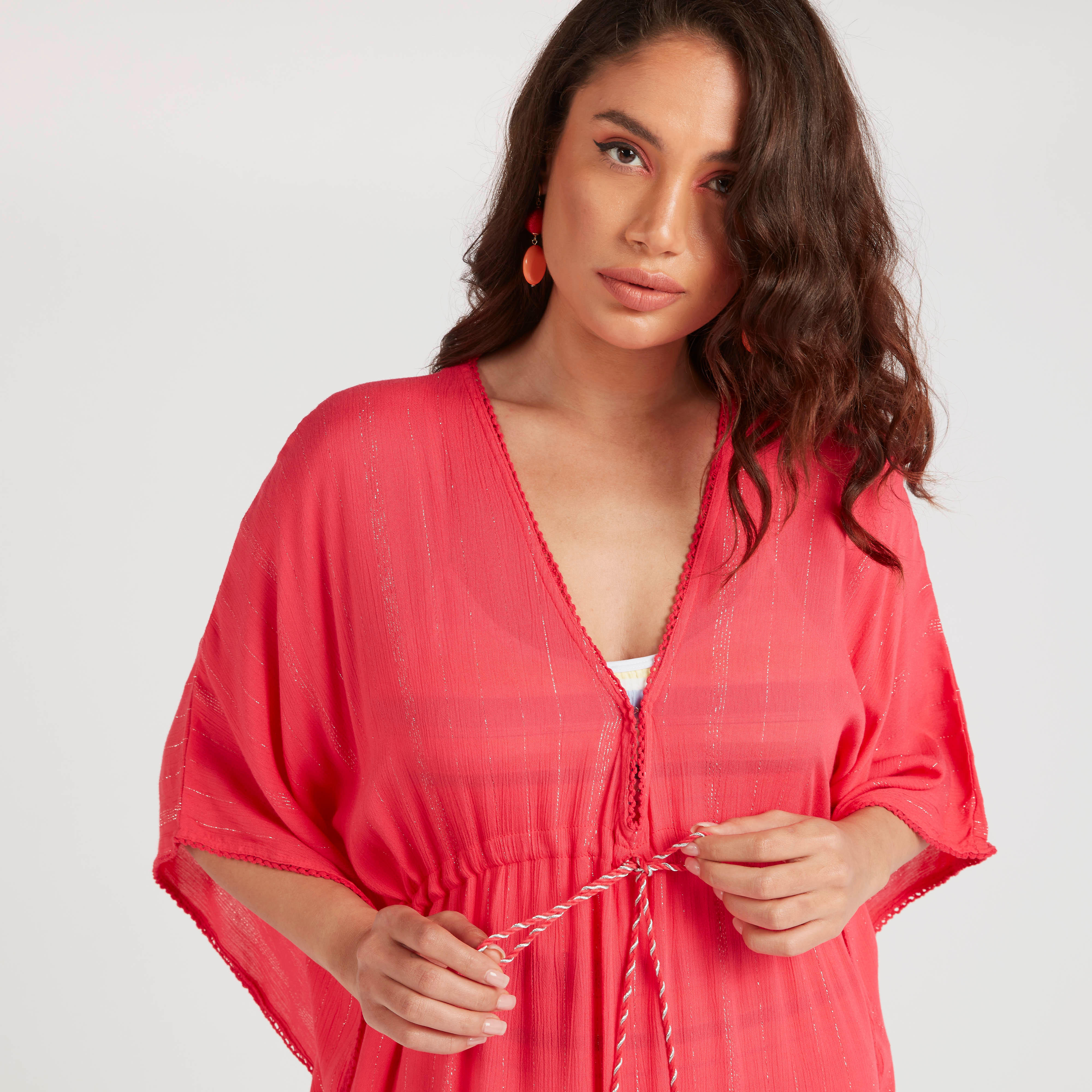 فستان سادة برباط على الخصر وأطراف غير مستوية من بيتش وير-women-clothing-swimandbeach-beachwear-image-3