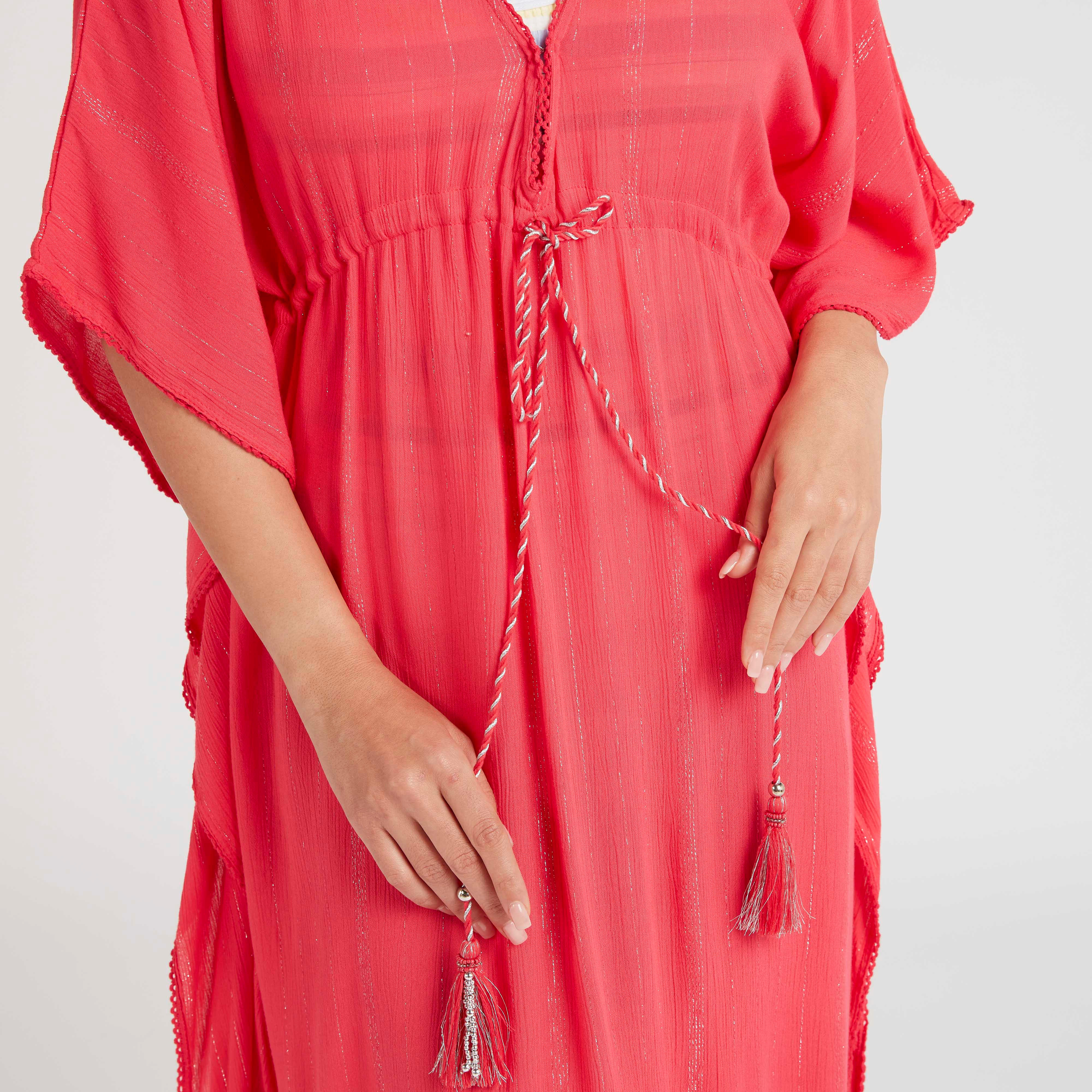 فستان سادة برباط على الخصر وأطراف غير مستوية من بيتش وير-women-clothing-swimandbeach-beachwear-image-5