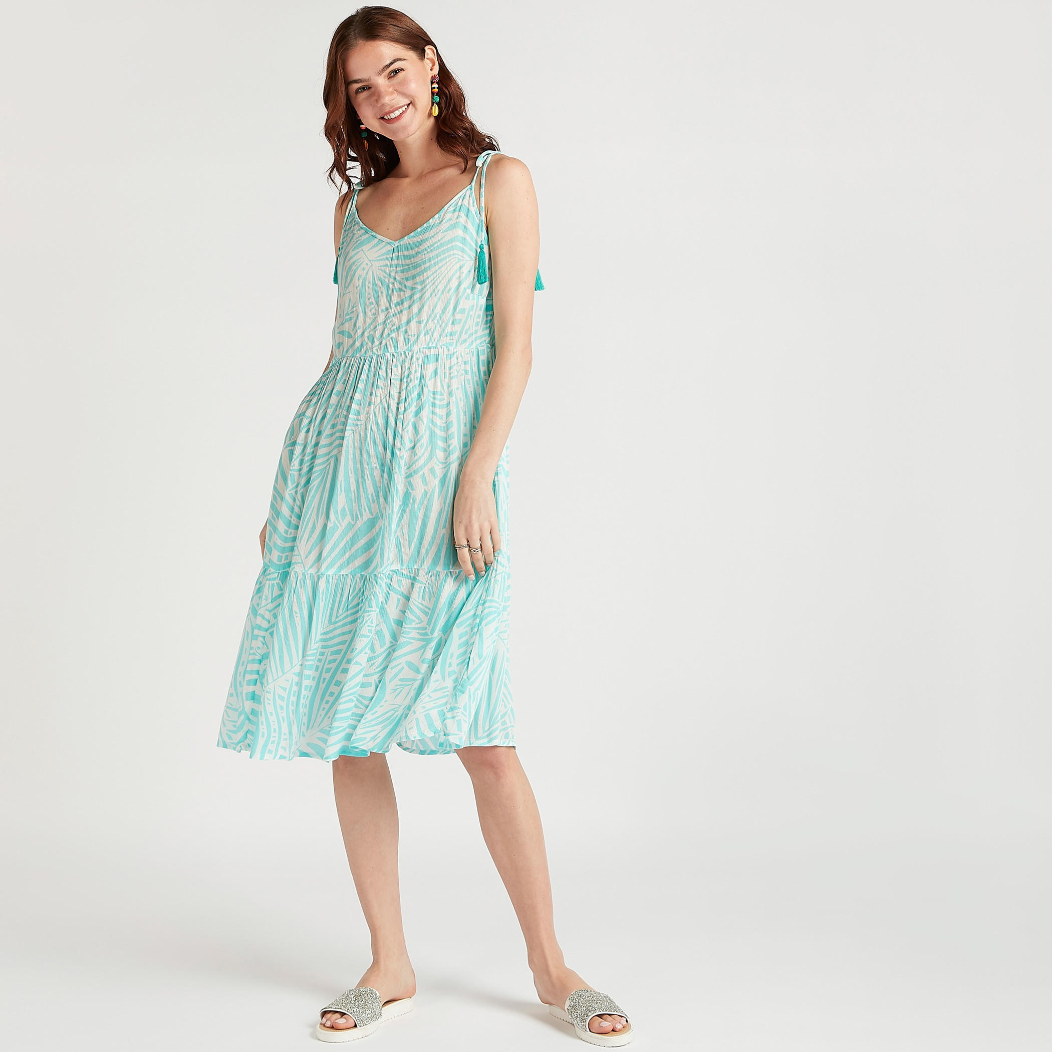 Printed Tiered Dress with Tie-Ups-women-clothing-swimandbeach-beachwear-image-2
