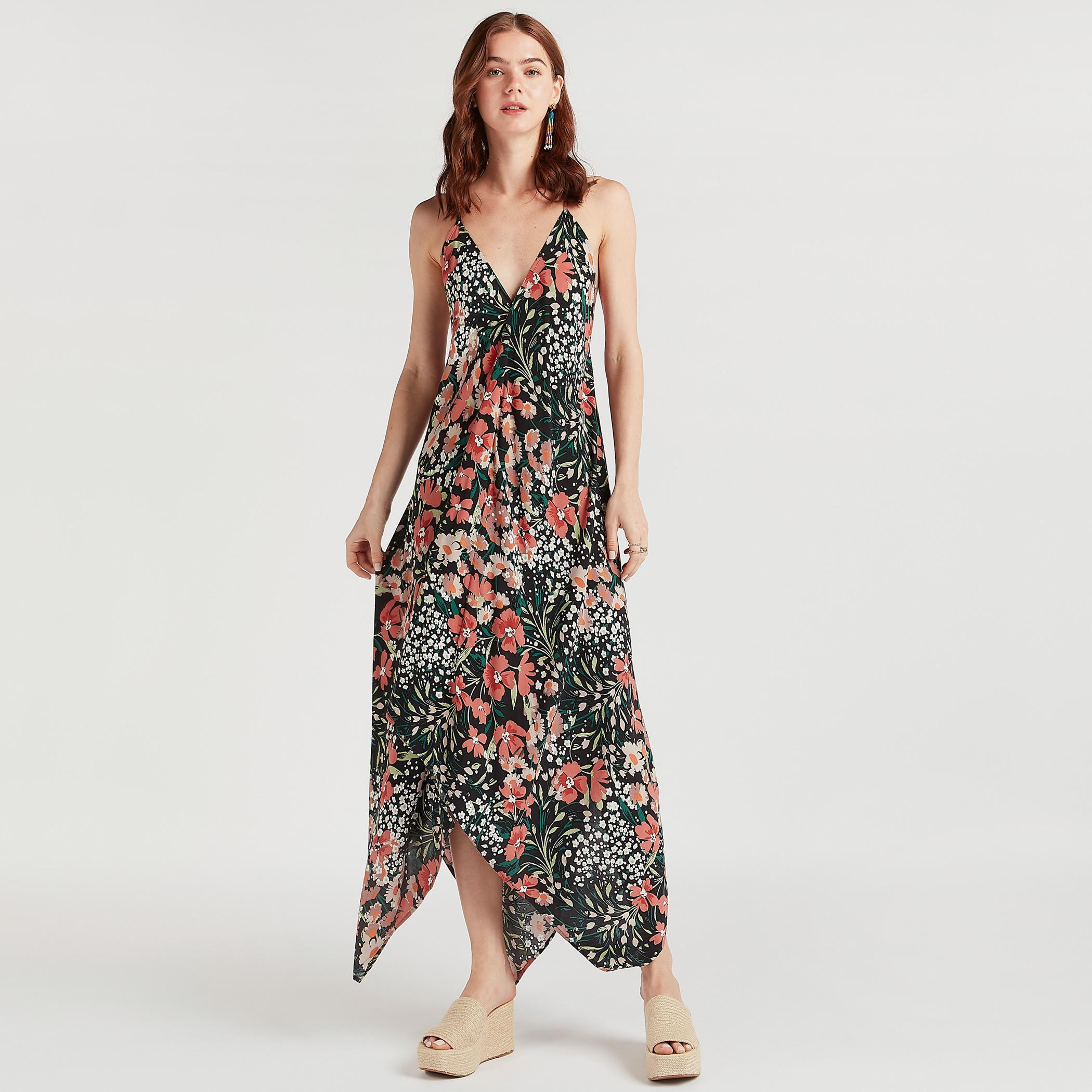 Beachwear Tropical Print Asymmetric Dress with Plunge Neck-women-clothing-swimandbeach-beachwear-image-1