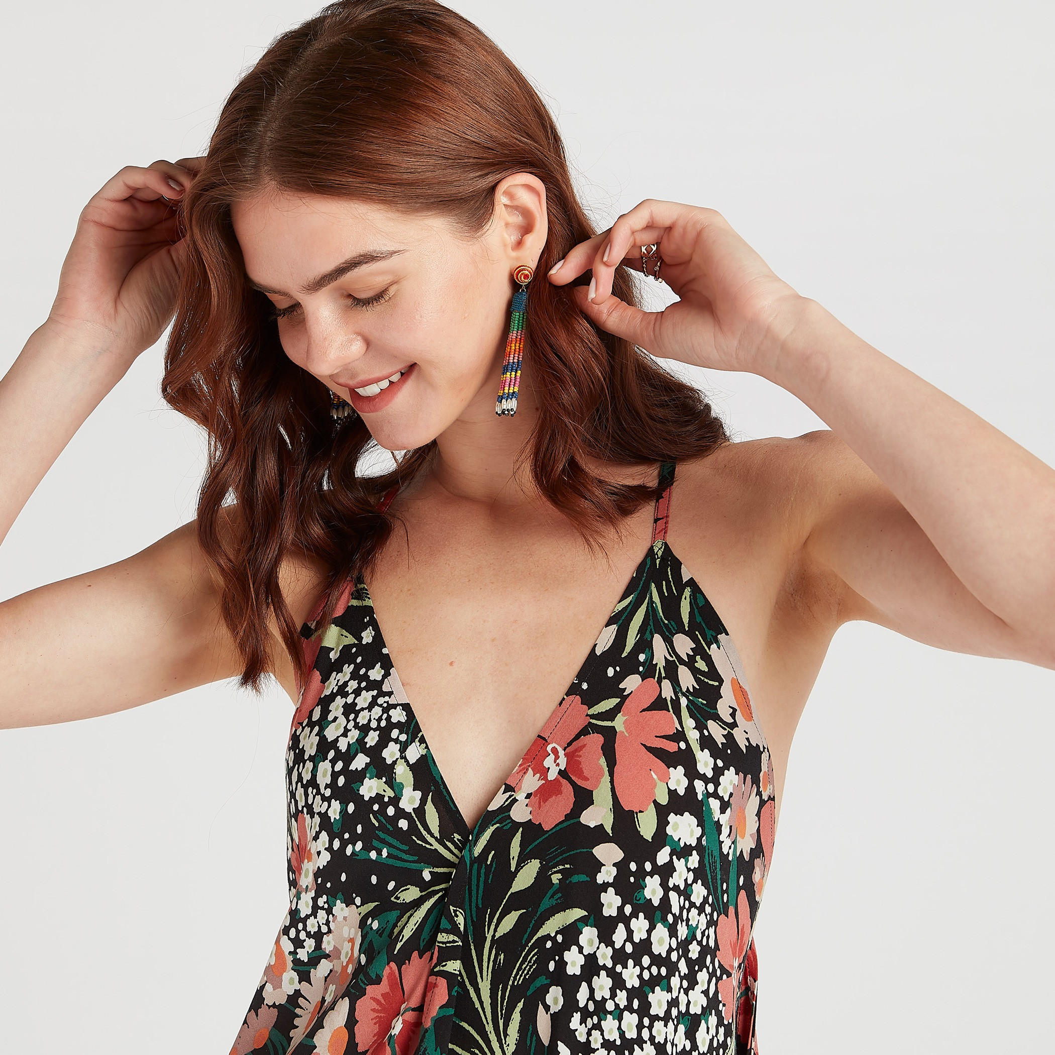 Beachwear Tropical Print Asymmetric Dress with Plunge Neck-women-clothing-swimandbeach-beachwear-image-3
