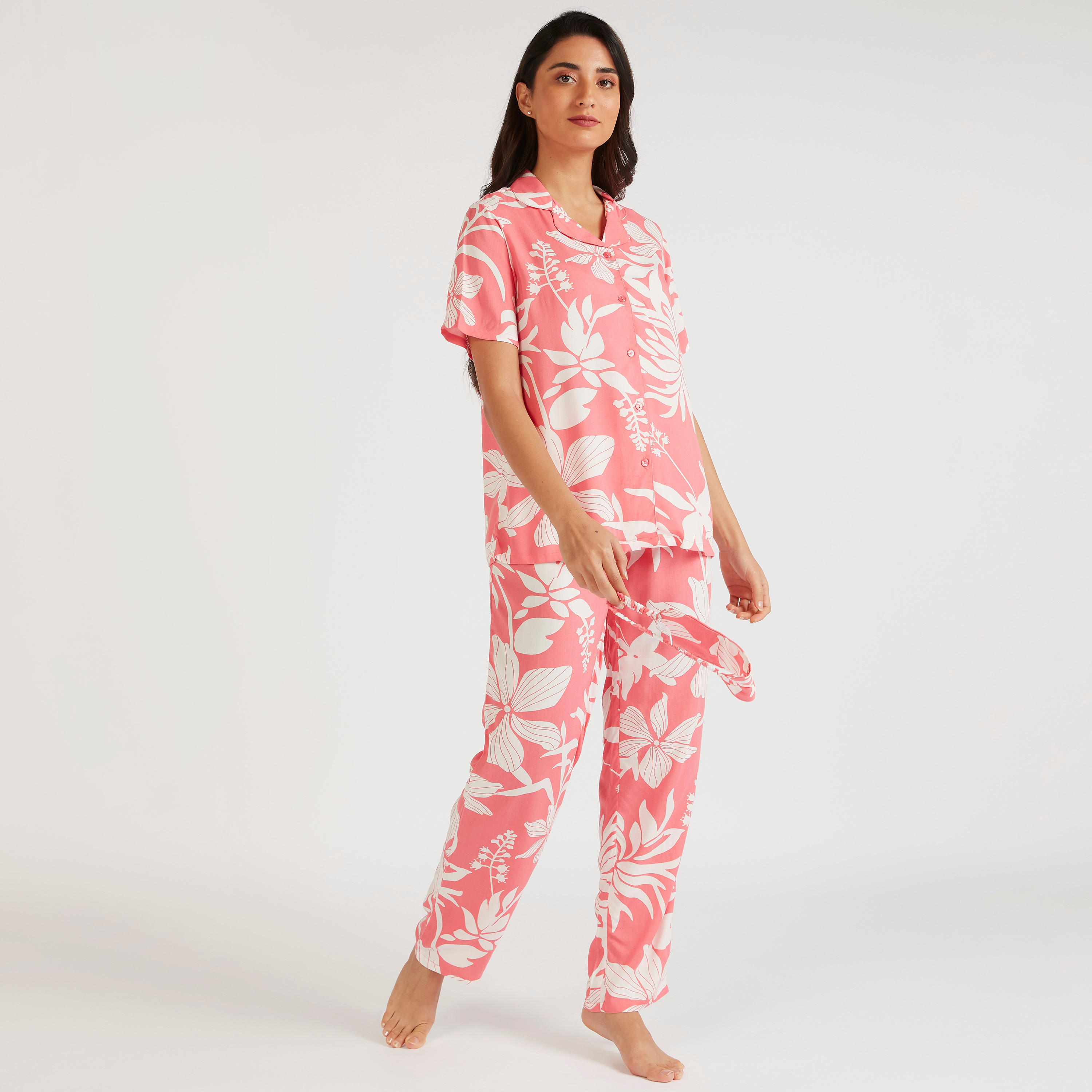 طقم بنطلون بيجاما وقميص بطبعات أزهار-women-clothing-nightwear-pyjamas-longsets-image-2