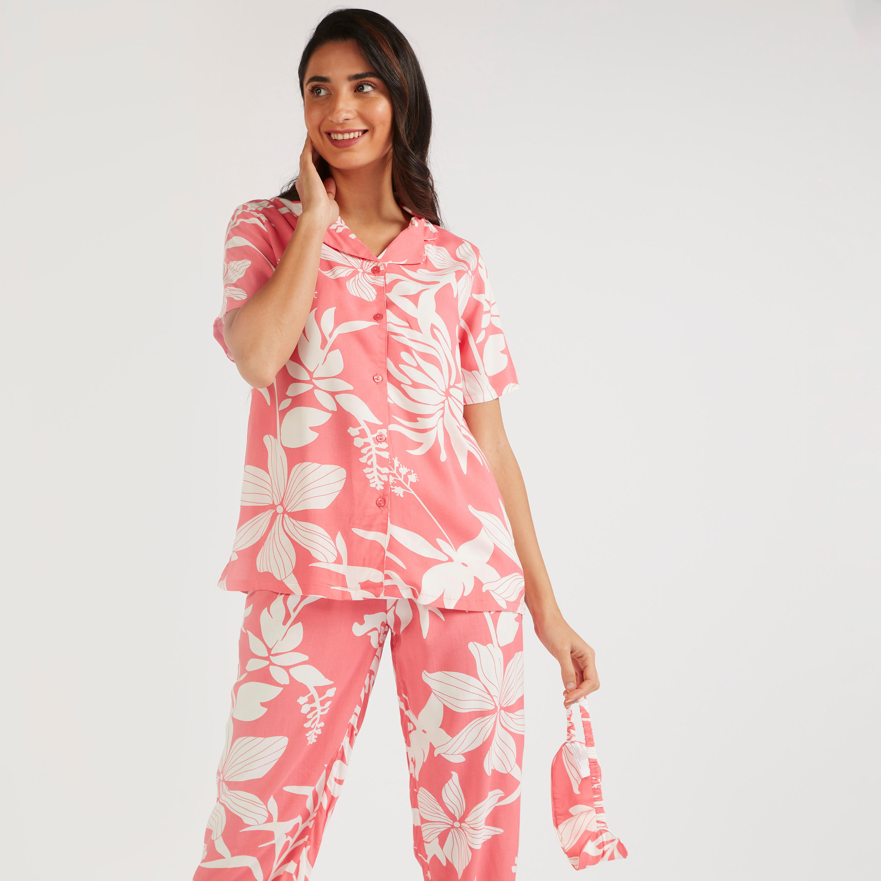 طقم بنطلون بيجاما وقميص بطبعات أزهار-women-clothing-nightwear-pyjamas-longsets-image-5