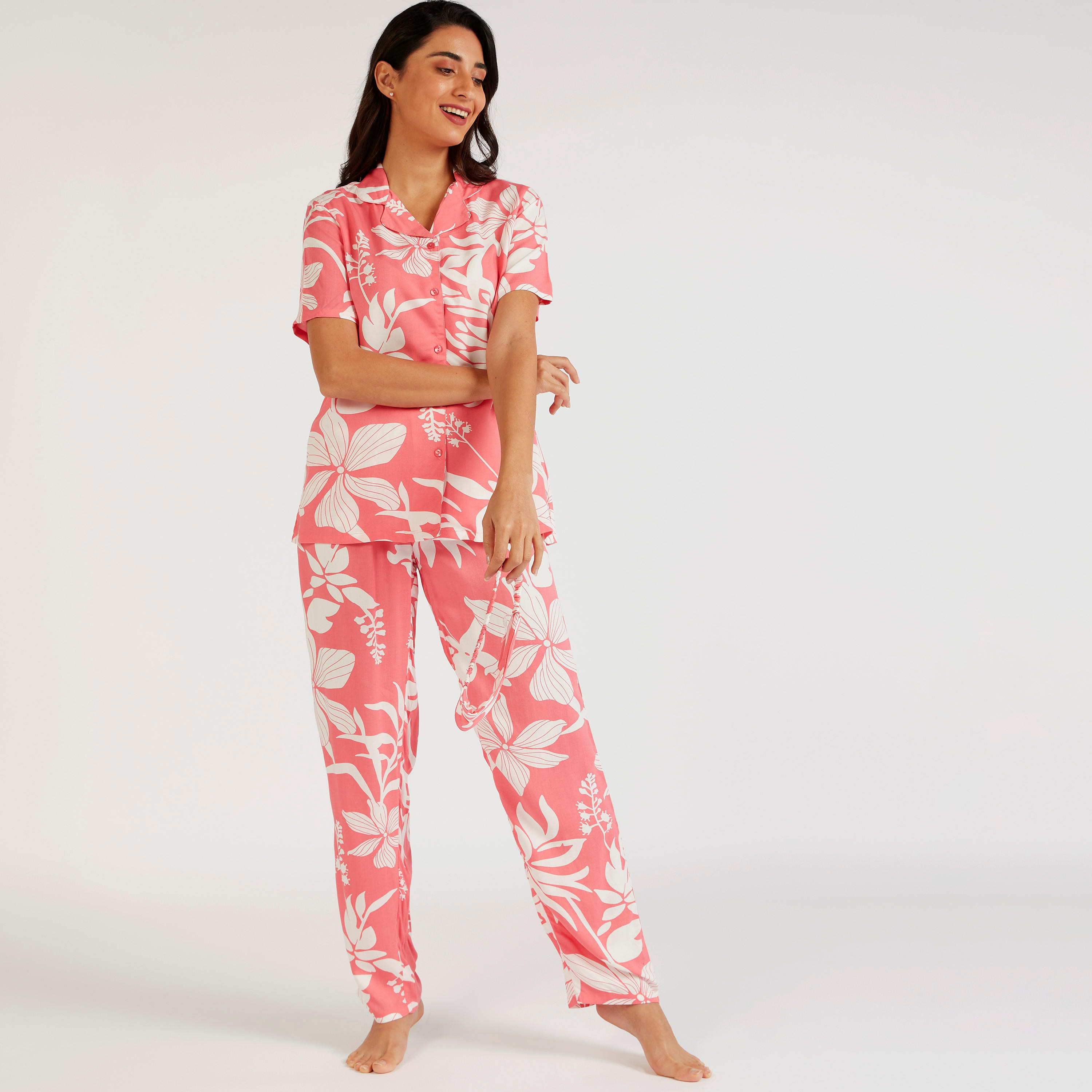 طقم بنطلون بيجاما وقميص بطبعات أزهار-women-clothing-nightwear-pyjamas-longsets-image-7