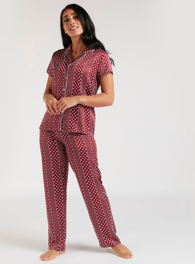 طقم بنطلون بيجاما طويل وقميص بياقة عادية وطبعات-women-clothing-nightwear-pyjamas-longsets-image-5