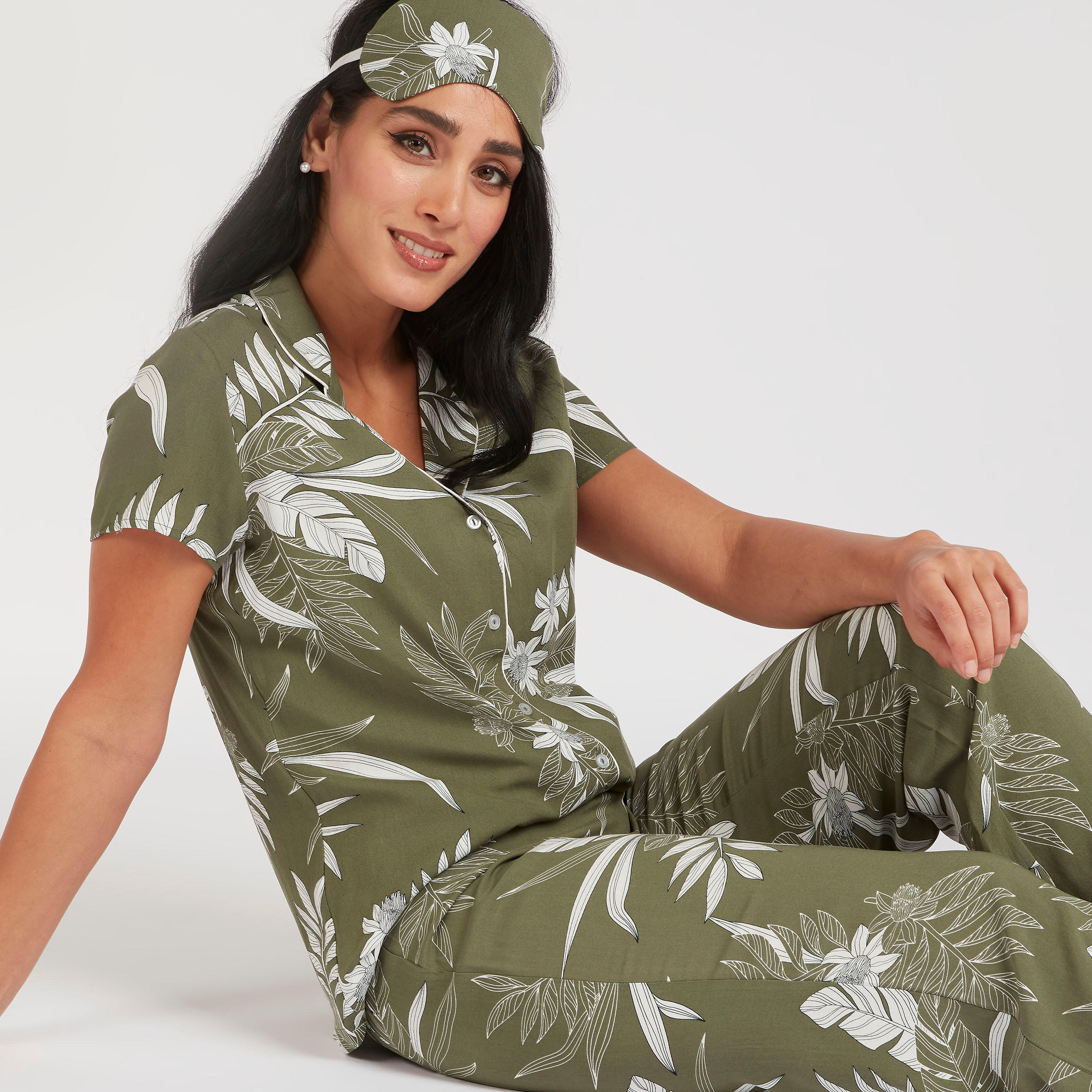 طقم بنطلون بيجاما طويل وقميص بطبعات وقناع عيون-women-clothing-nightwear-pyjamas-longsets-image-2