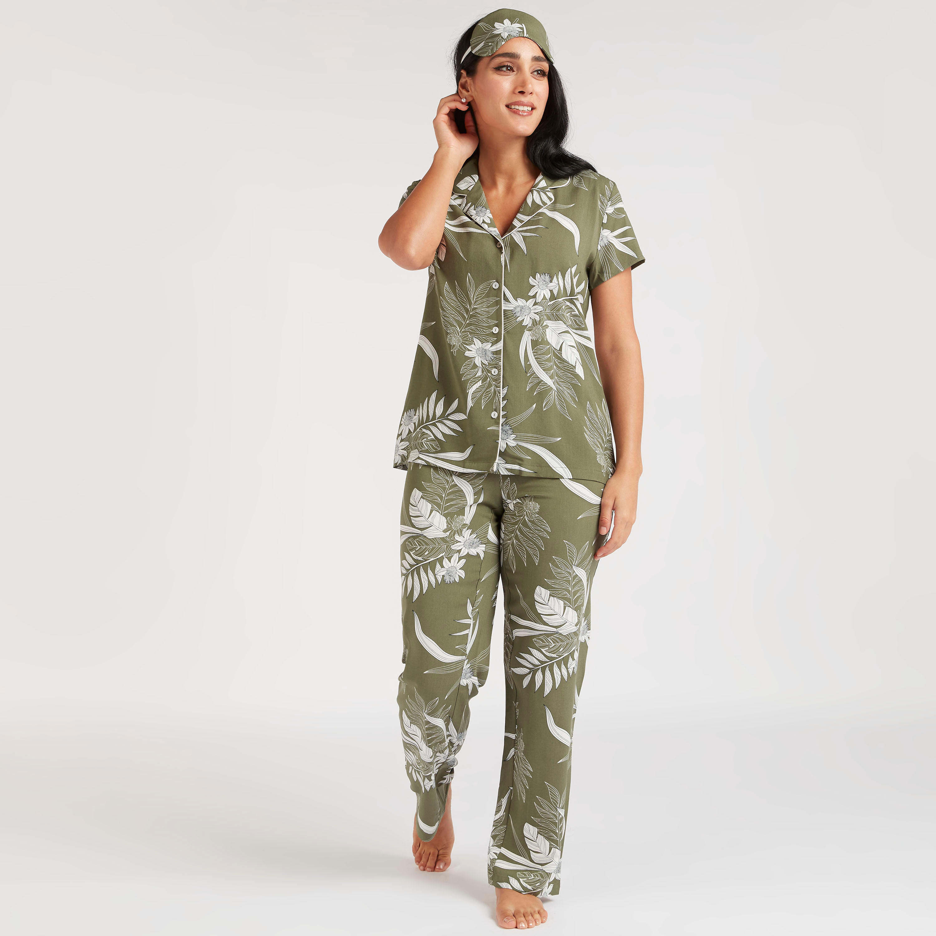 طقم بنطلون بيجاما طويل وقميص بطبعات وقناع عيون-women-clothing-nightwear-pyjamas-longsets-image-3