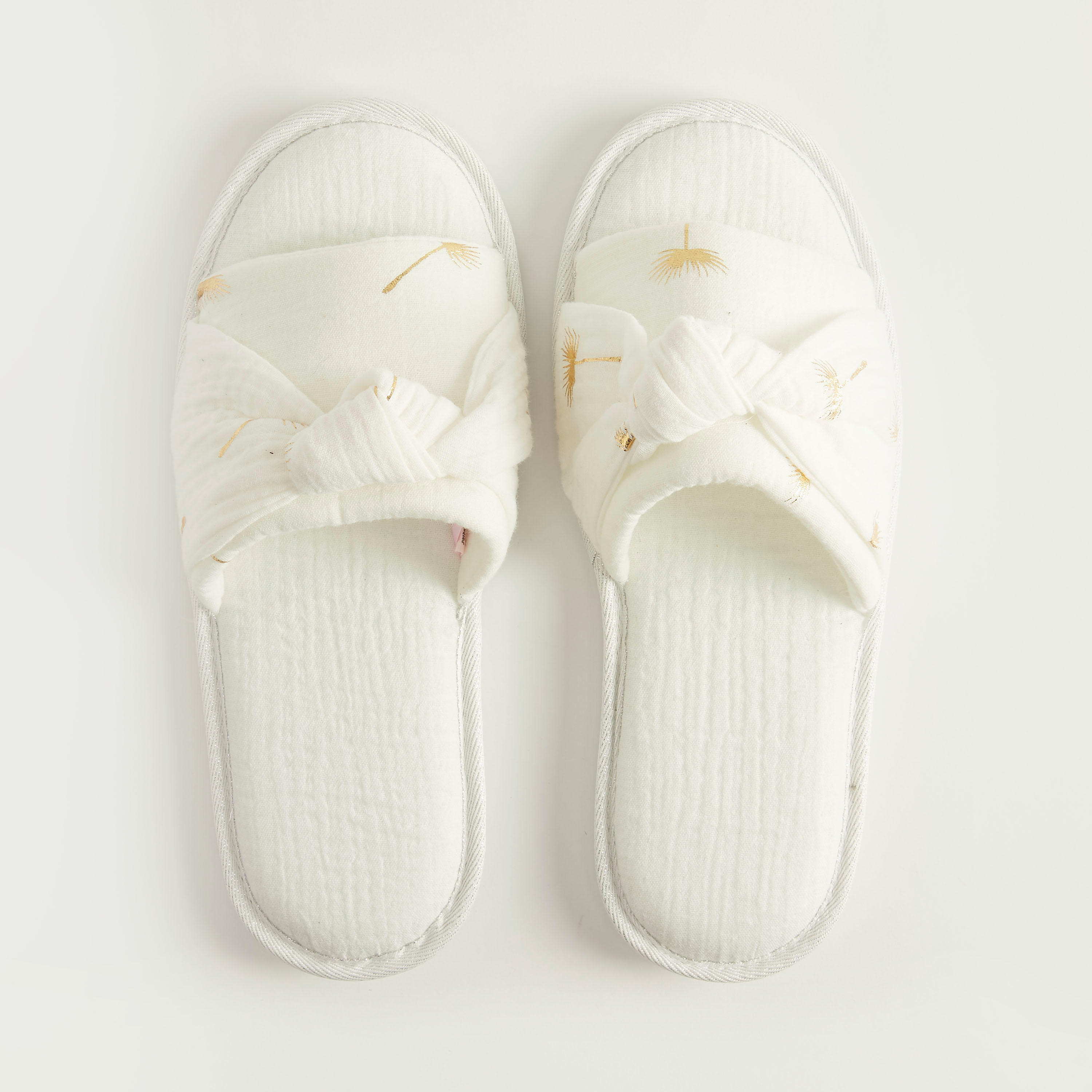Foil Print Mule Slippers with Knotted Bow Accent-women-clothing-nightwear-bedroomslippers-image-1