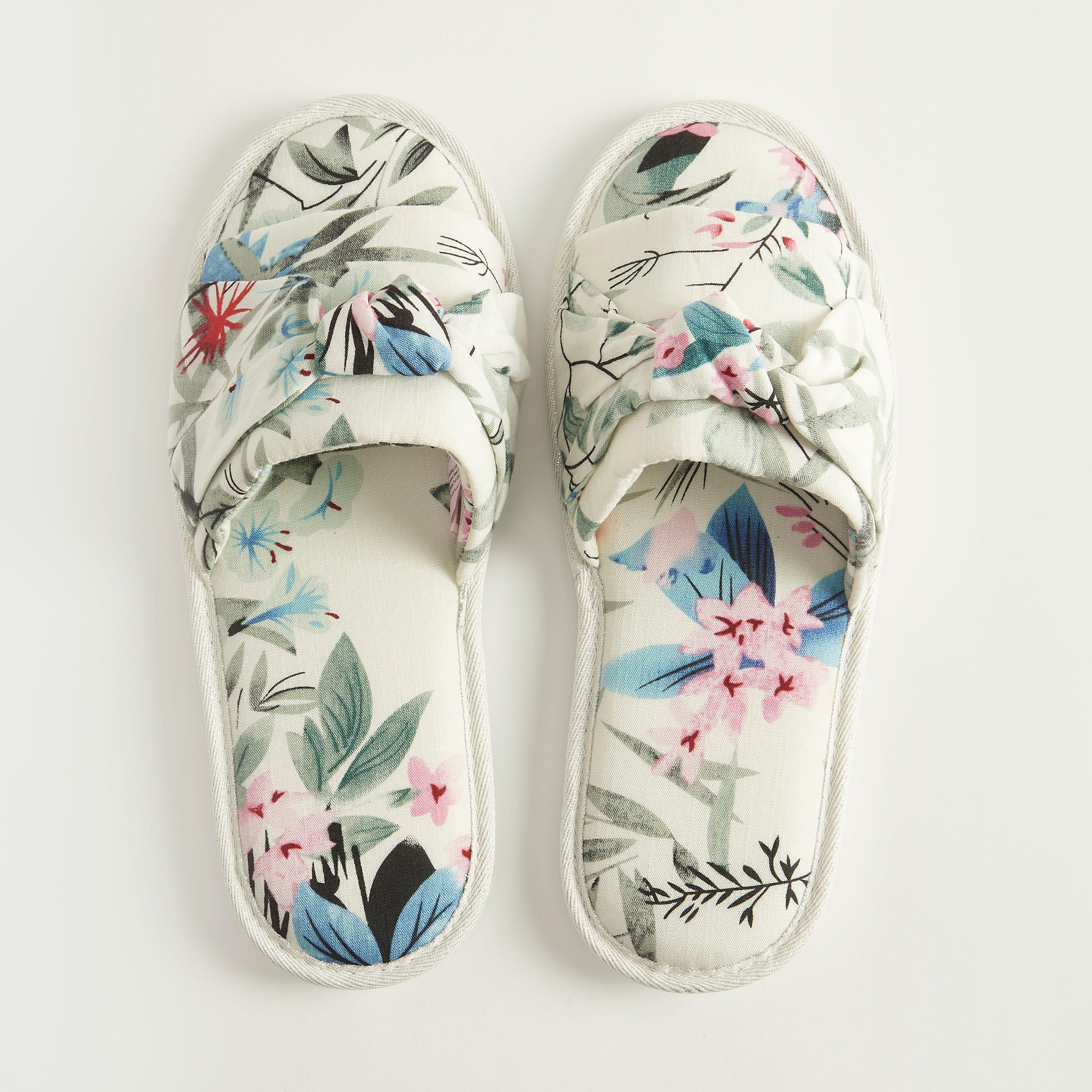 Floral Print Mule Slippers with Knotted Bow Accent-women-clothing-nightwear-bedroomslippers-image-1