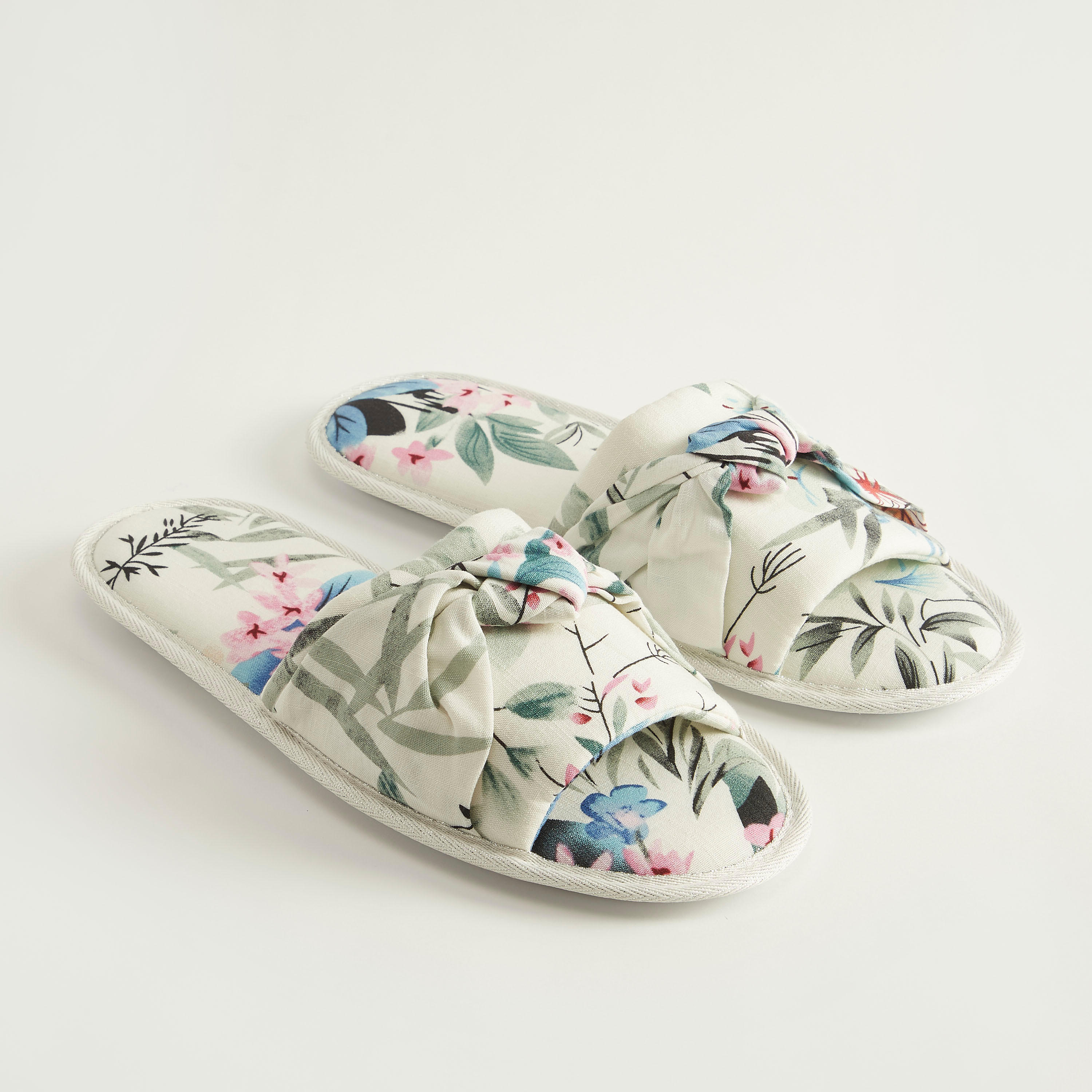 Floral Print Mule Slippers with Knotted Bow Accent-women-clothing-nightwear-bedroomslippers-image-2