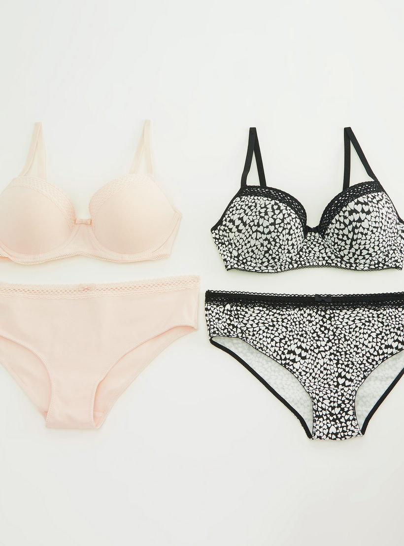 طقم من سروال داخلي وصدريّة ديمي مبطّنة بطبعات - 4 قطع-women-clothing-lingerie-lingeriesets-image-1