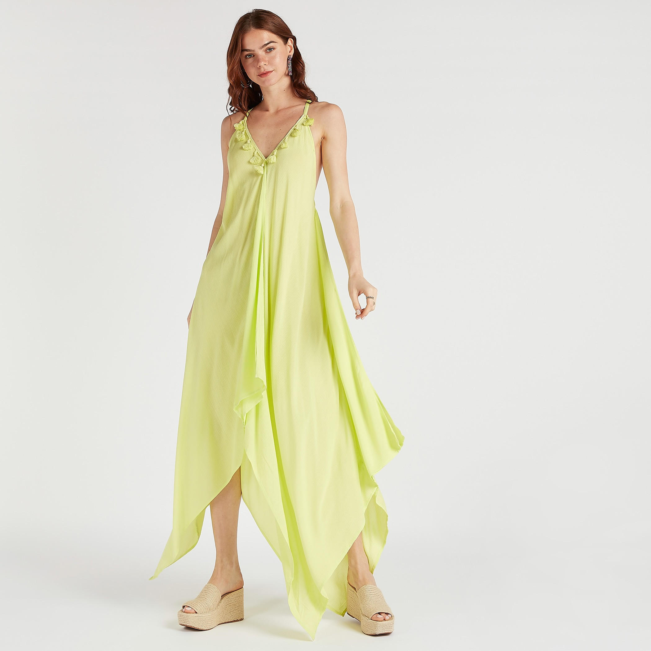فستان للبحر سادة بياقة V وتفاصيل دانتيل بشرّابات-women-clothing-swimandbeach-beachwear-image-7
