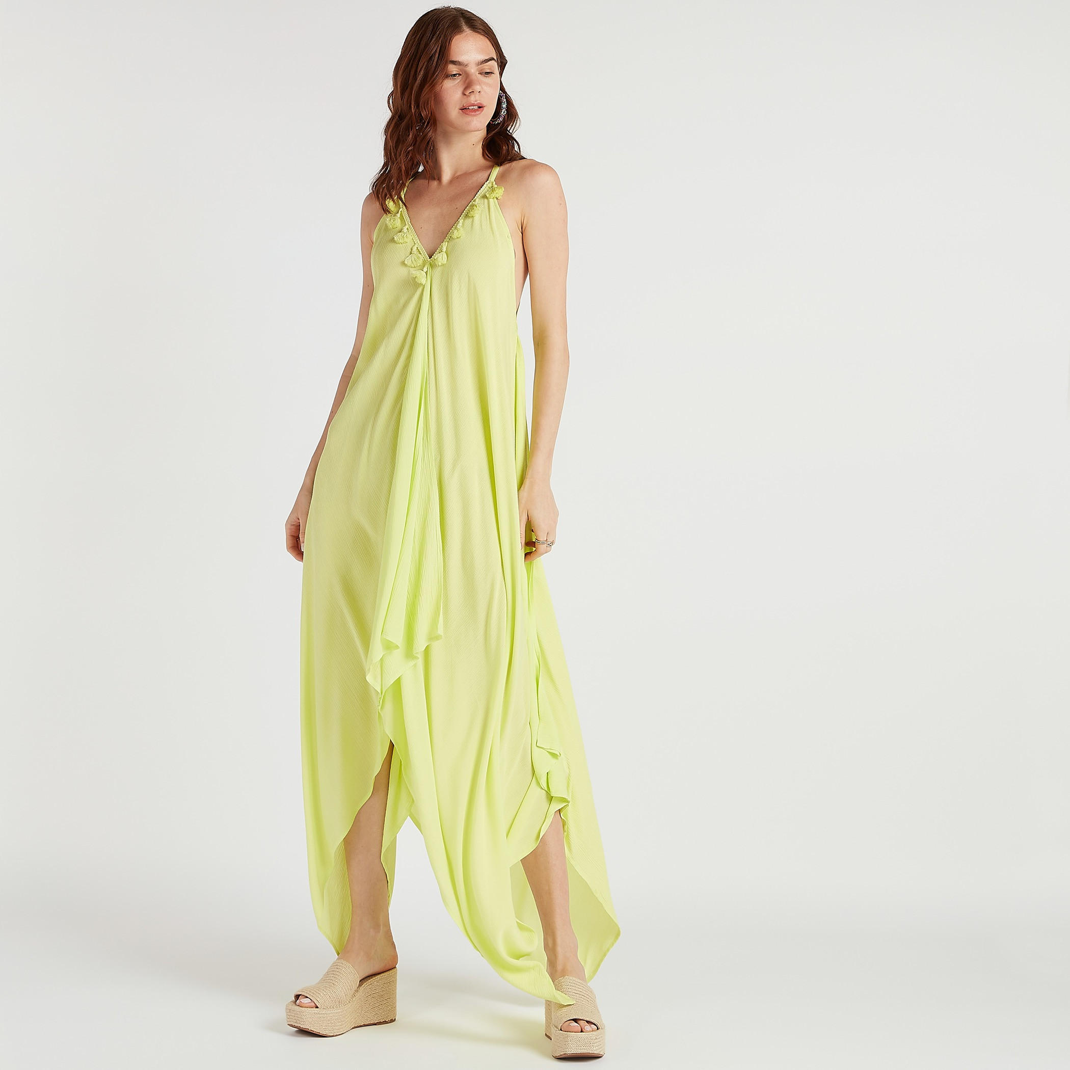 فستان للبحر سادة بياقة V وتفاصيل دانتيل بشرّابات-women-clothing-swimandbeach-beachwear-image-6