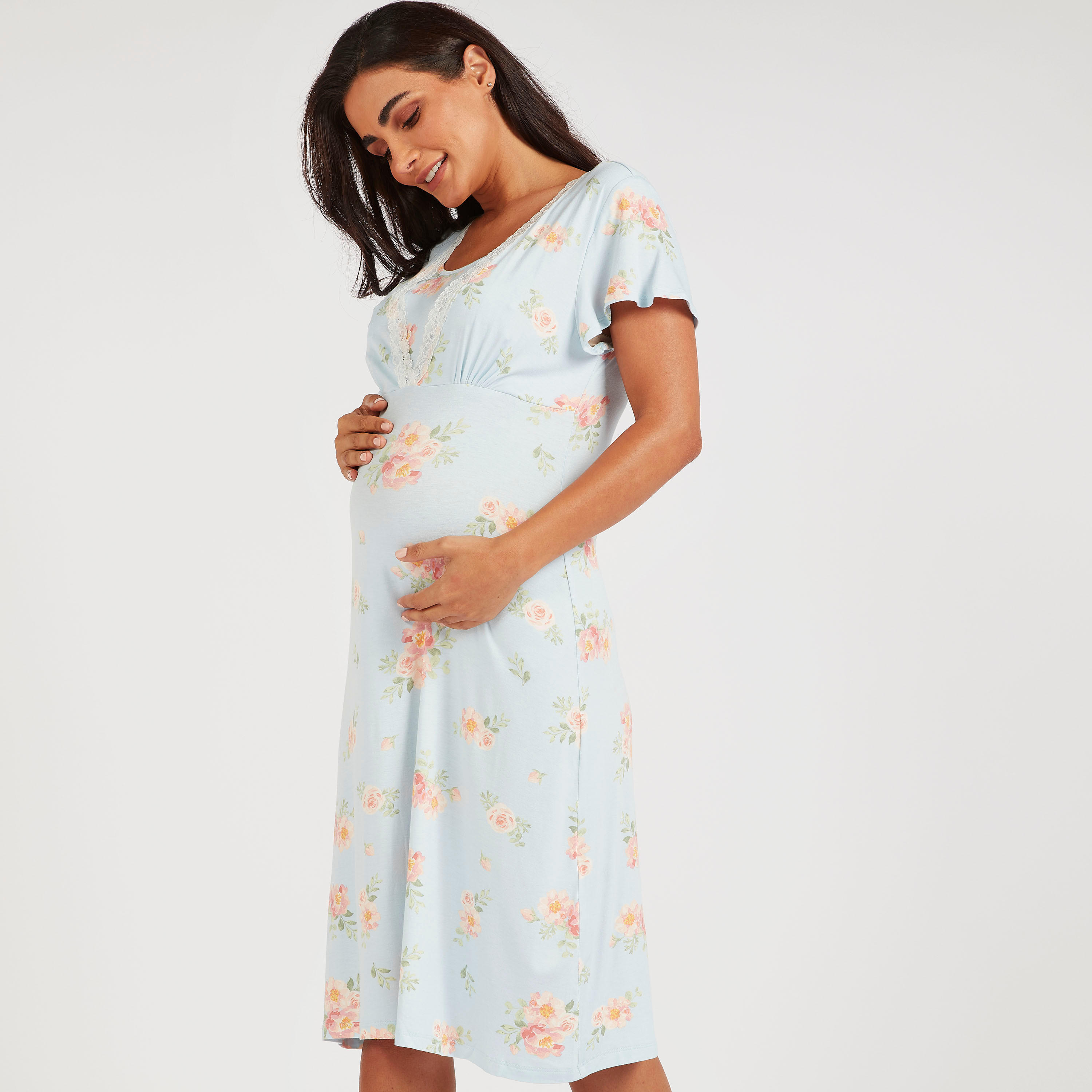 Floral Print Maternity Sleepshirt with Round Neck-women-clothing-maternity-nightwear-image-1