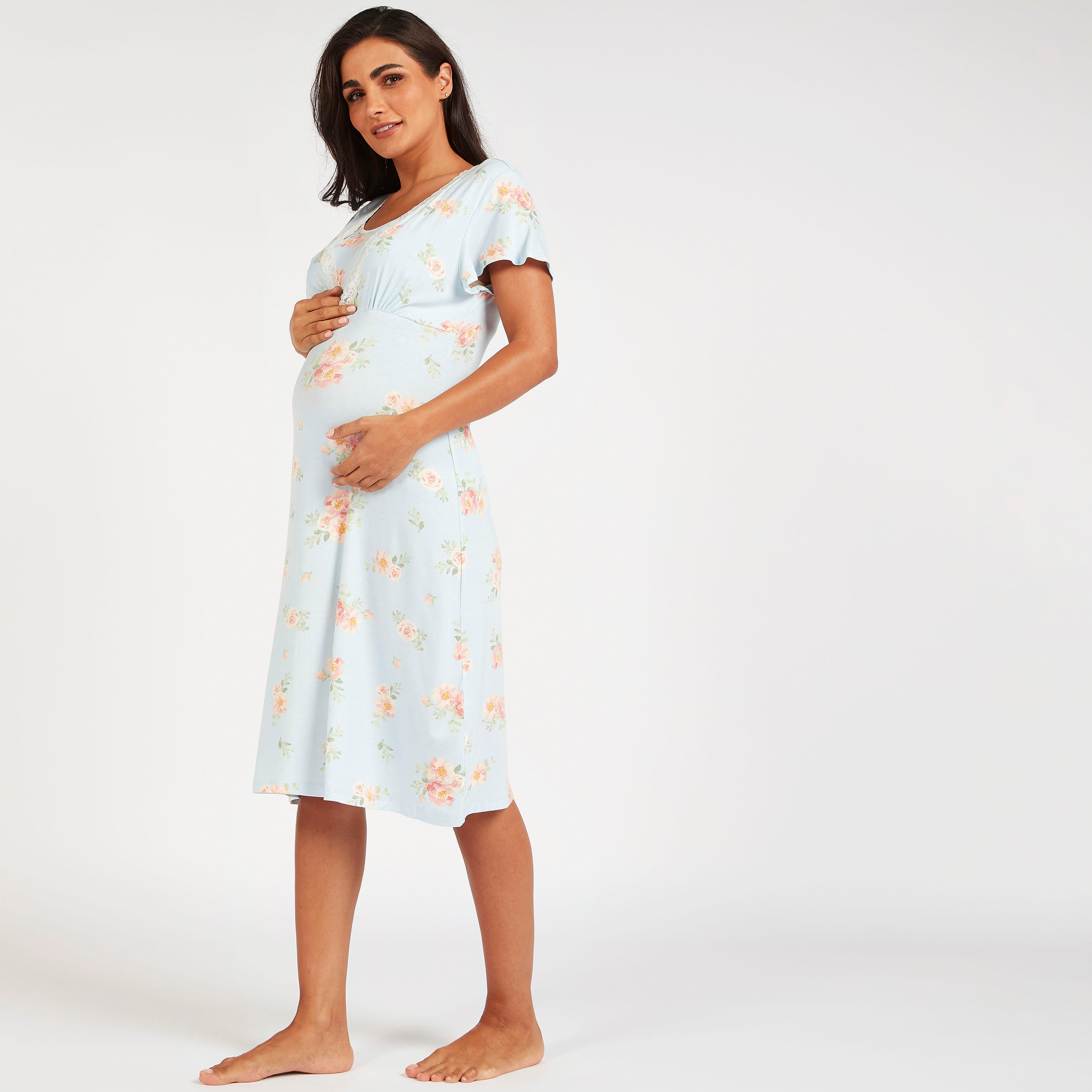 Floral Print Maternity Sleepshirt with Round Neck-women-clothing-maternity-nightwear-image-2