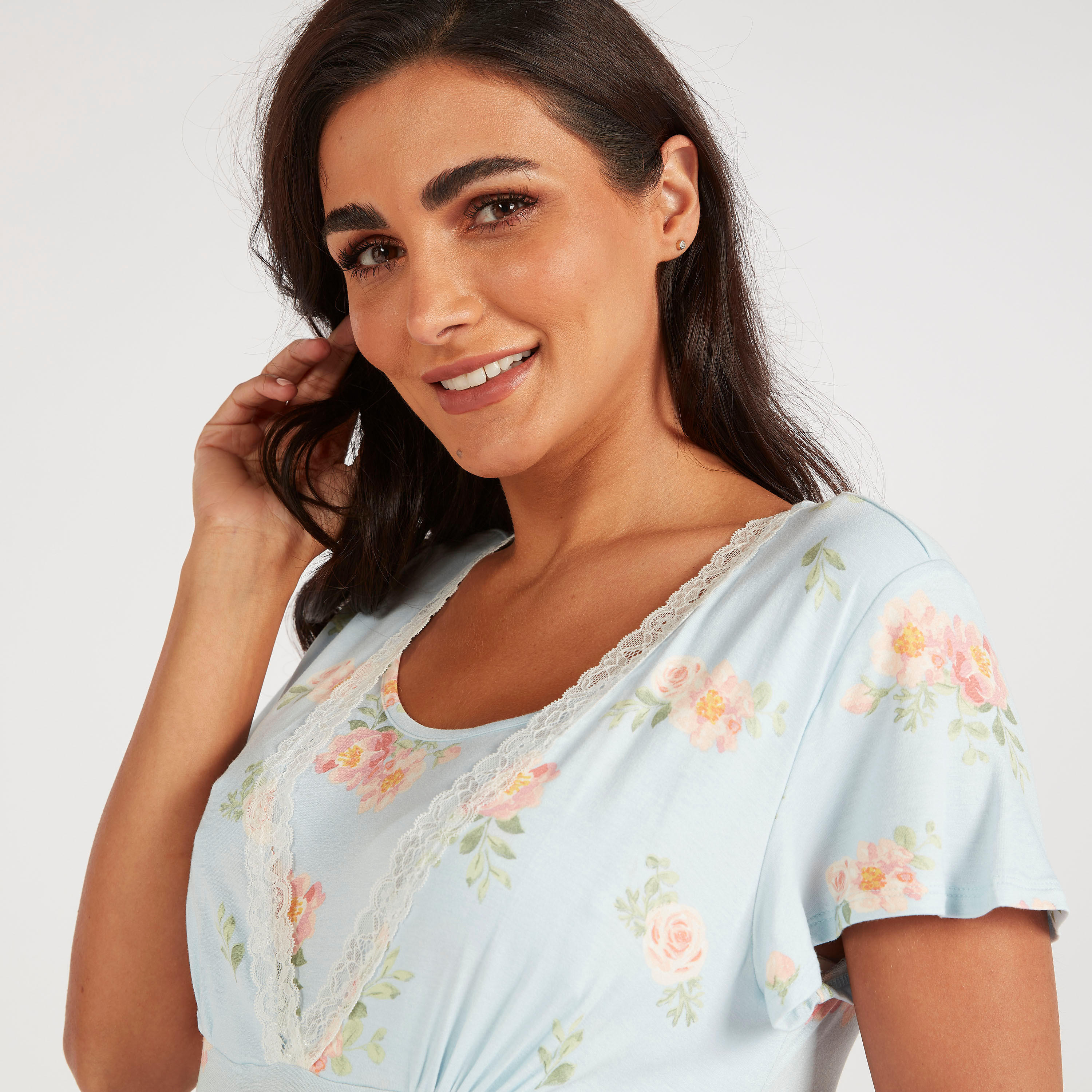 Floral Print Maternity Sleepshirt with Round Neck-women-clothing-maternity-nightwear-image-3