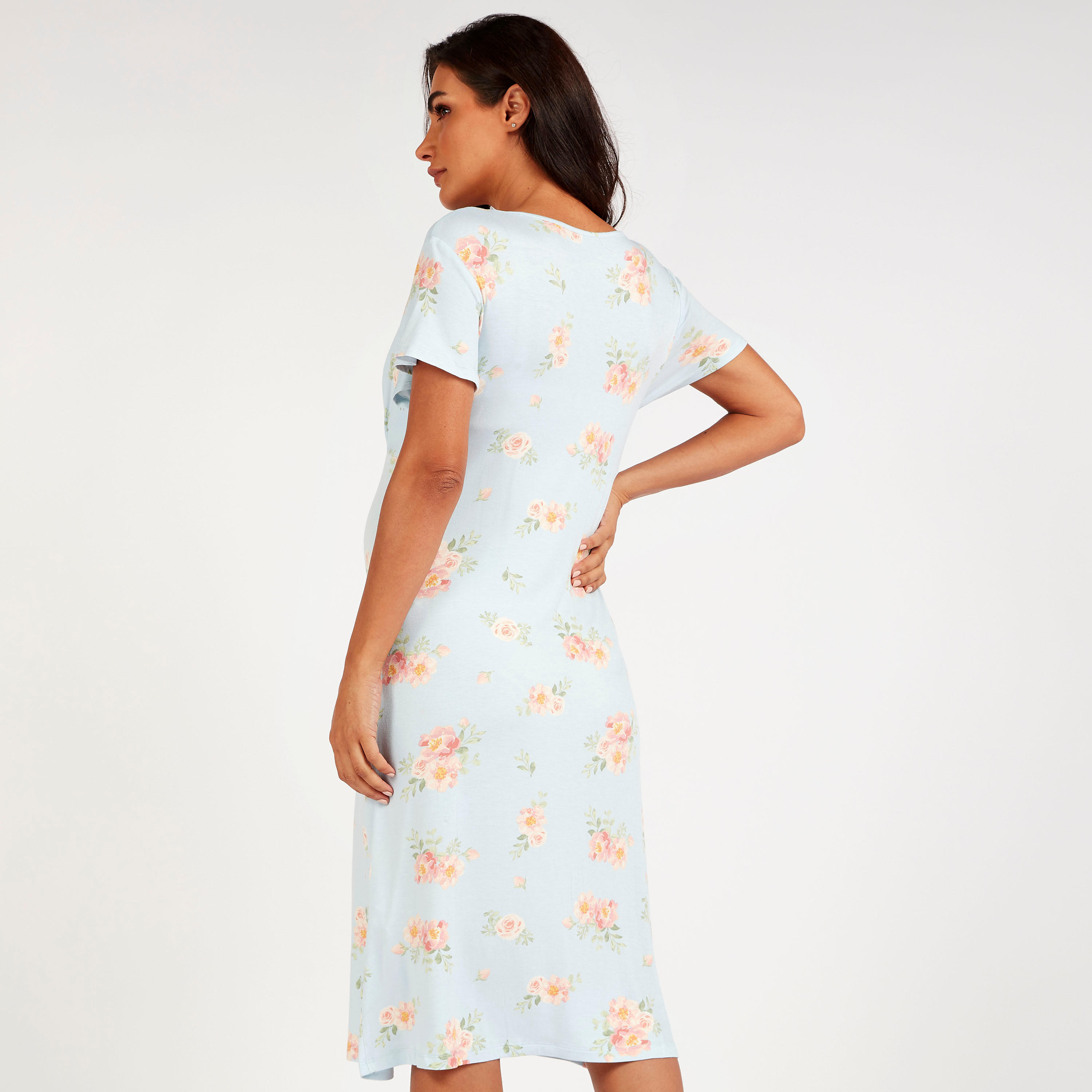 Floral Print Maternity Sleepshirt with Round Neck-women-clothing-maternity-nightwear-image-4