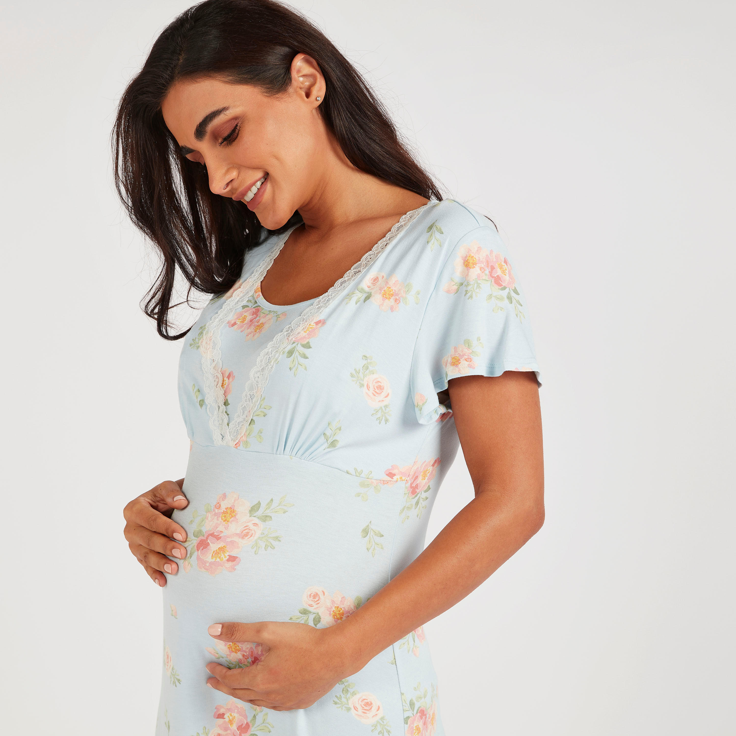 Floral Print Maternity Sleepshirt with Round Neck-women-clothing-maternity-nightwear-image-5