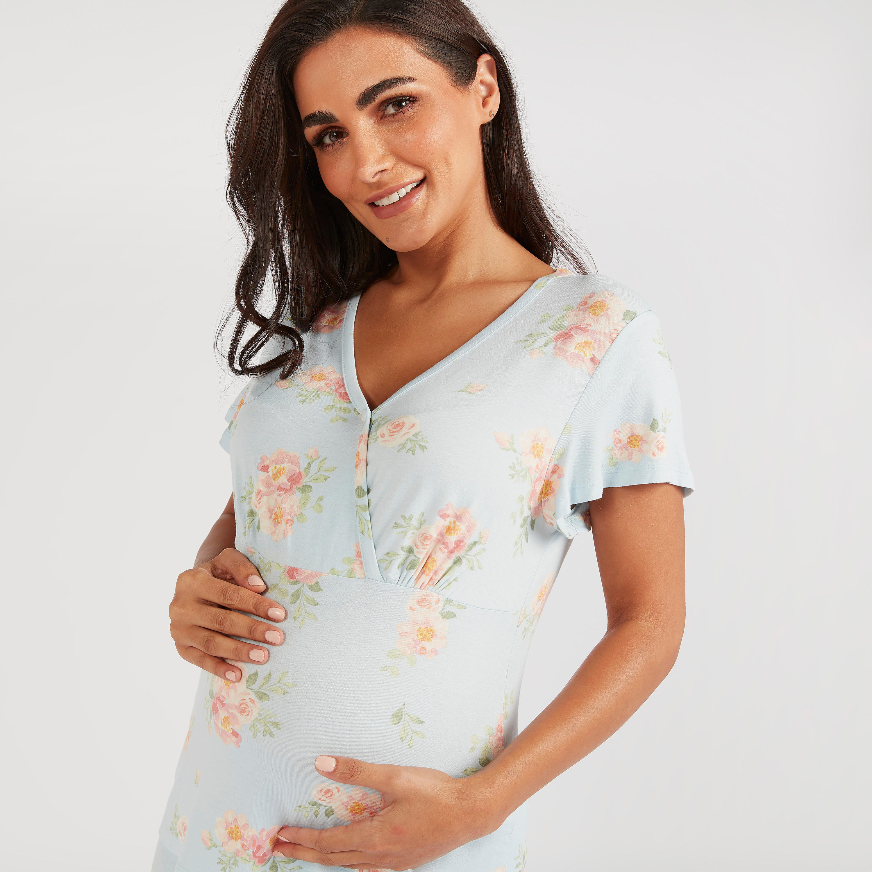 Floral Print Maternity Top and Full Length Pyjama Set-women-clothing-maternity-nightwear-image-2