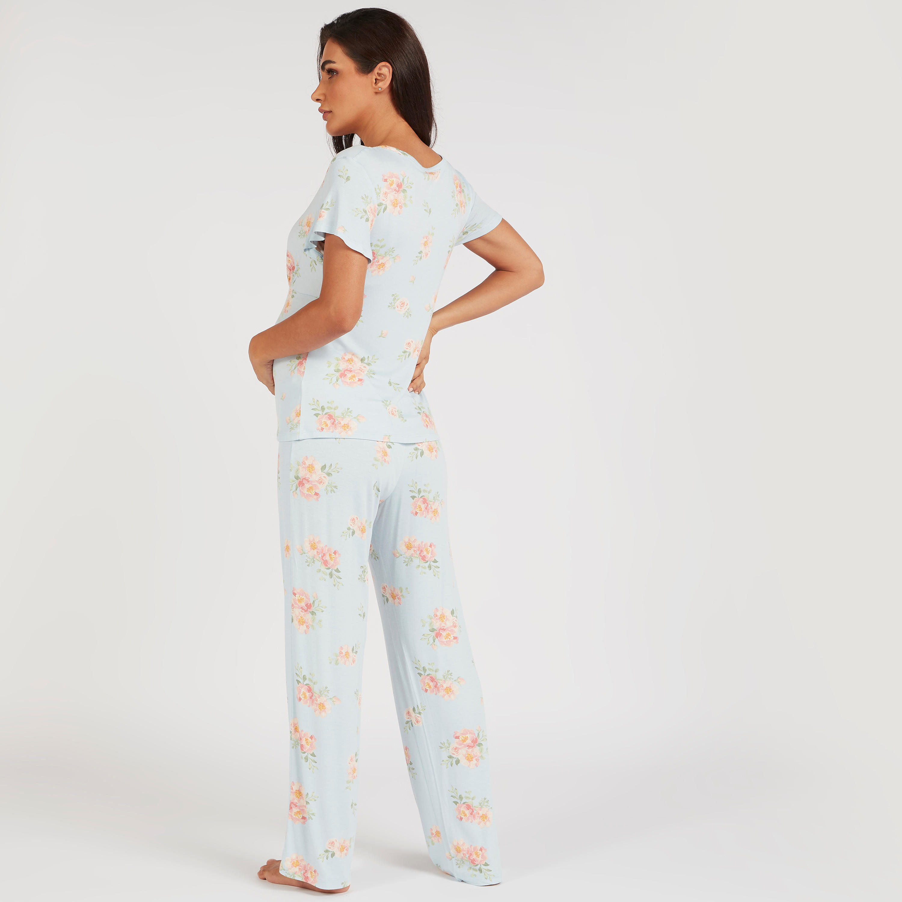 Floral Print Maternity Top and Full Length Pyjama Set-women-clothing-maternity-nightwear-image-3