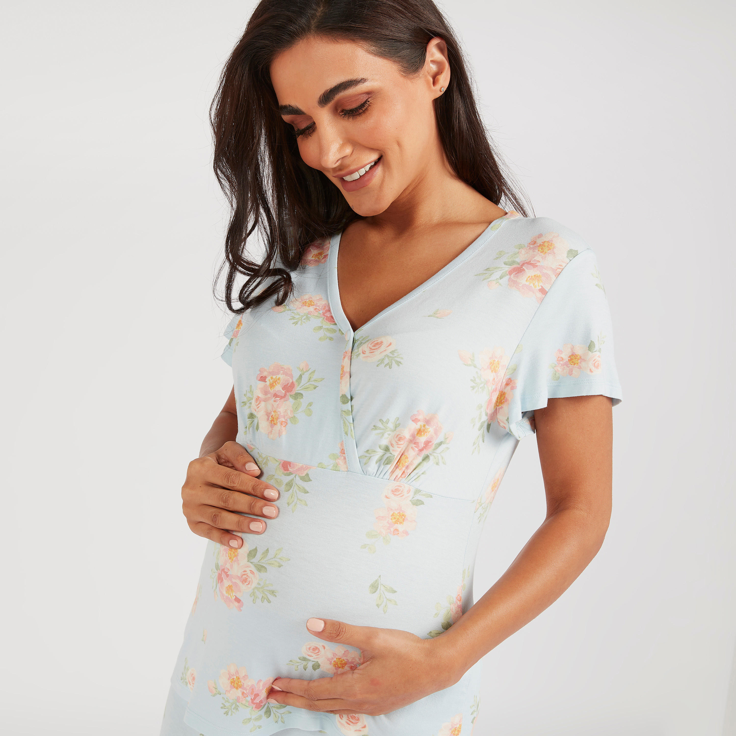 Floral Print Maternity Top and Full Length Pyjama Set-women-clothing-maternity-nightwear-image-4