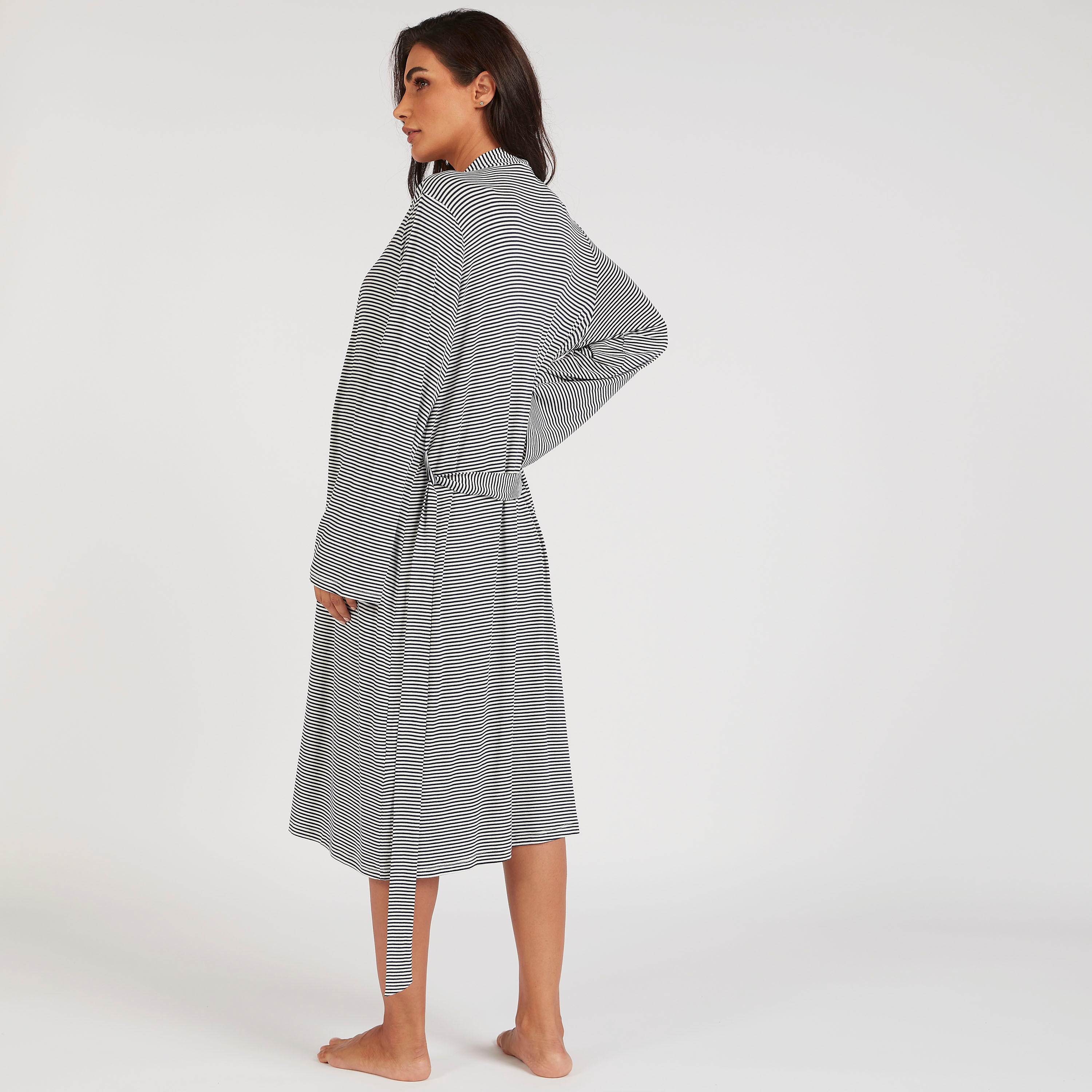 Striped Belted Maternity Night Robe with Long Sleeves-women-clothing-maternity-nightwear-image-4