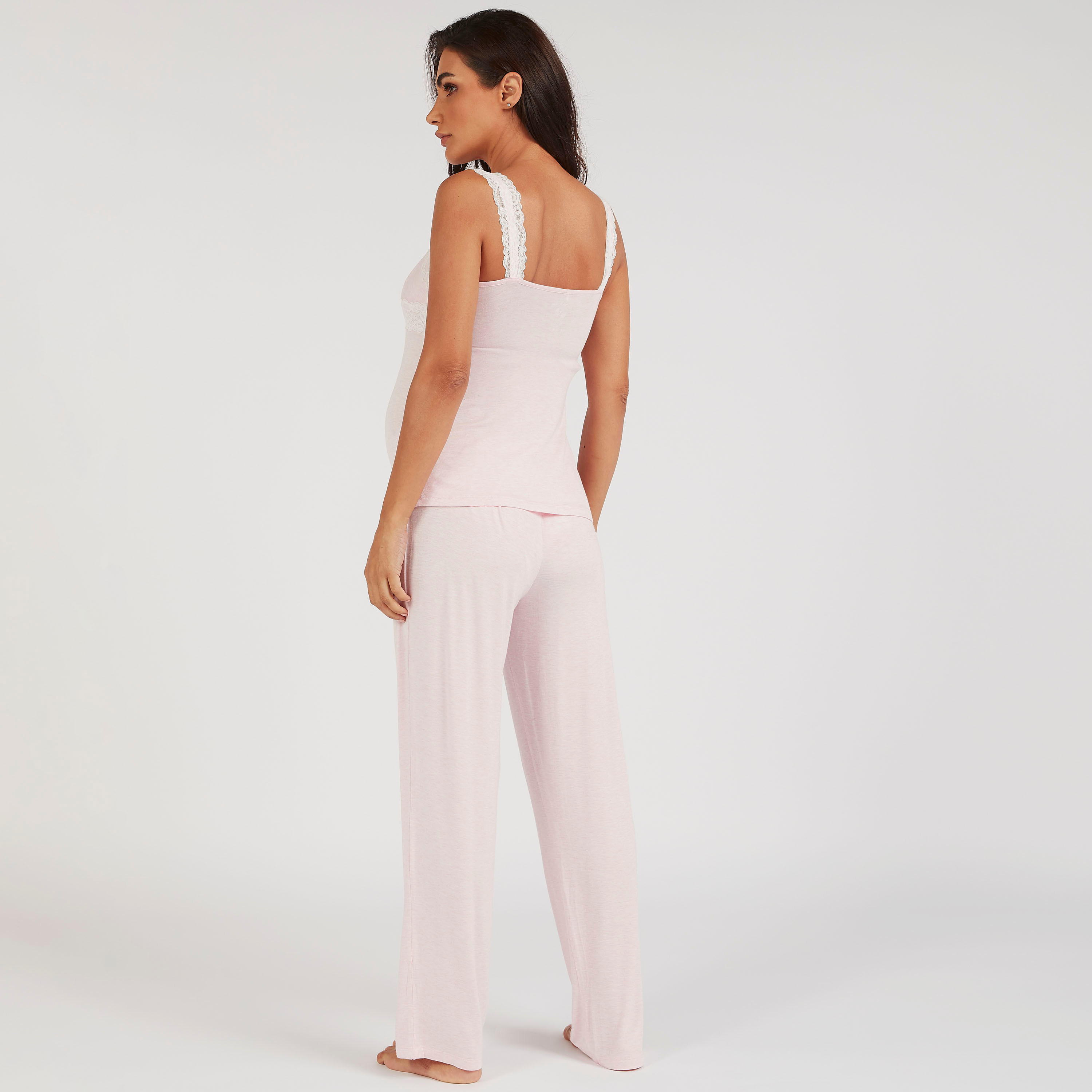 طقم بنطلون بيجاما وبلوزة كامي بتفاصيل دانتيل للحوامل-women-clothing-maternity-nightwear-image-4