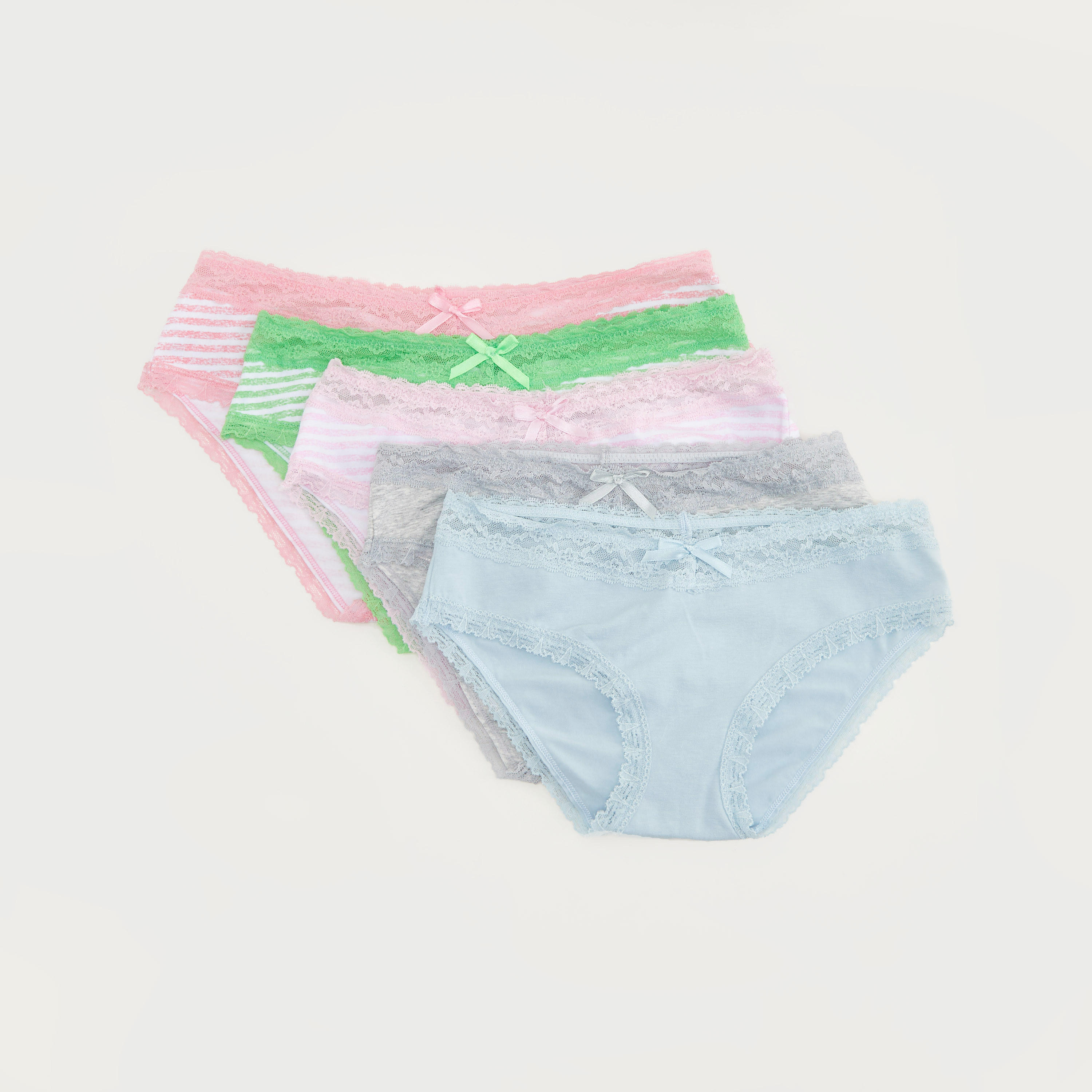 Set of 5 - Printed Hipster Briefs with Lace Detail and Bow Accent-women-clothing-lingerie-panties-image-1