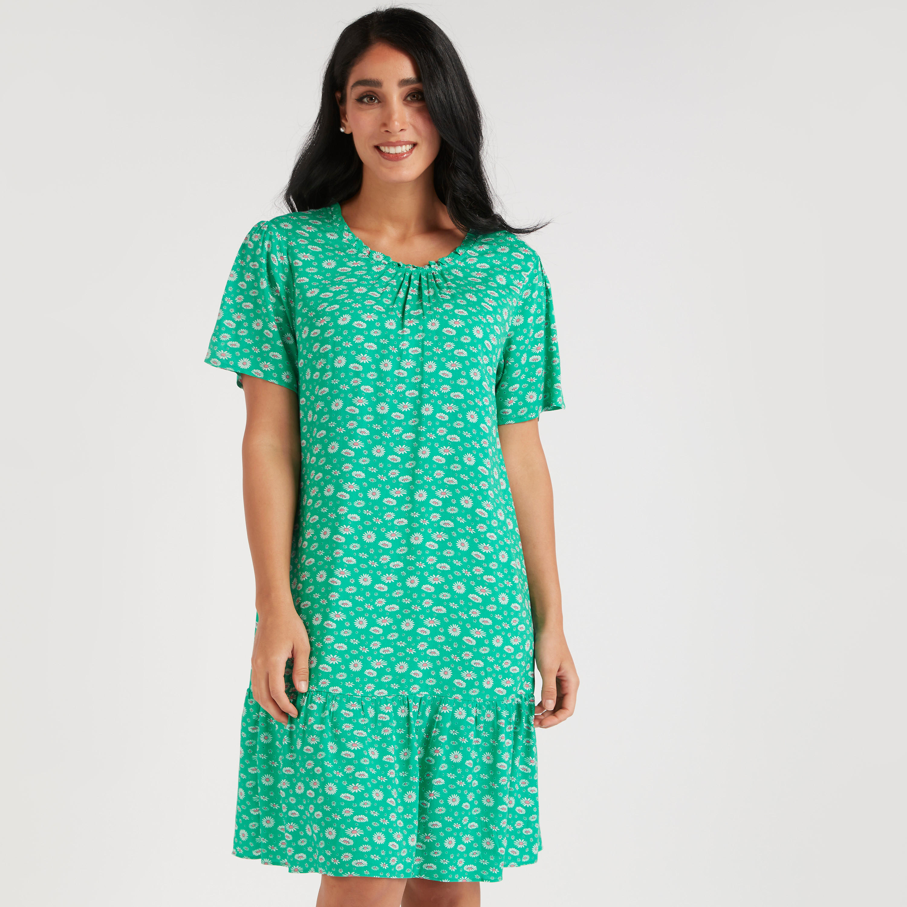 قميص نوم بطبعات وأكمام قصيرة وياقة مستديزة - طقم من قطعتين-women-clothing-nightwear-nighties-image-3