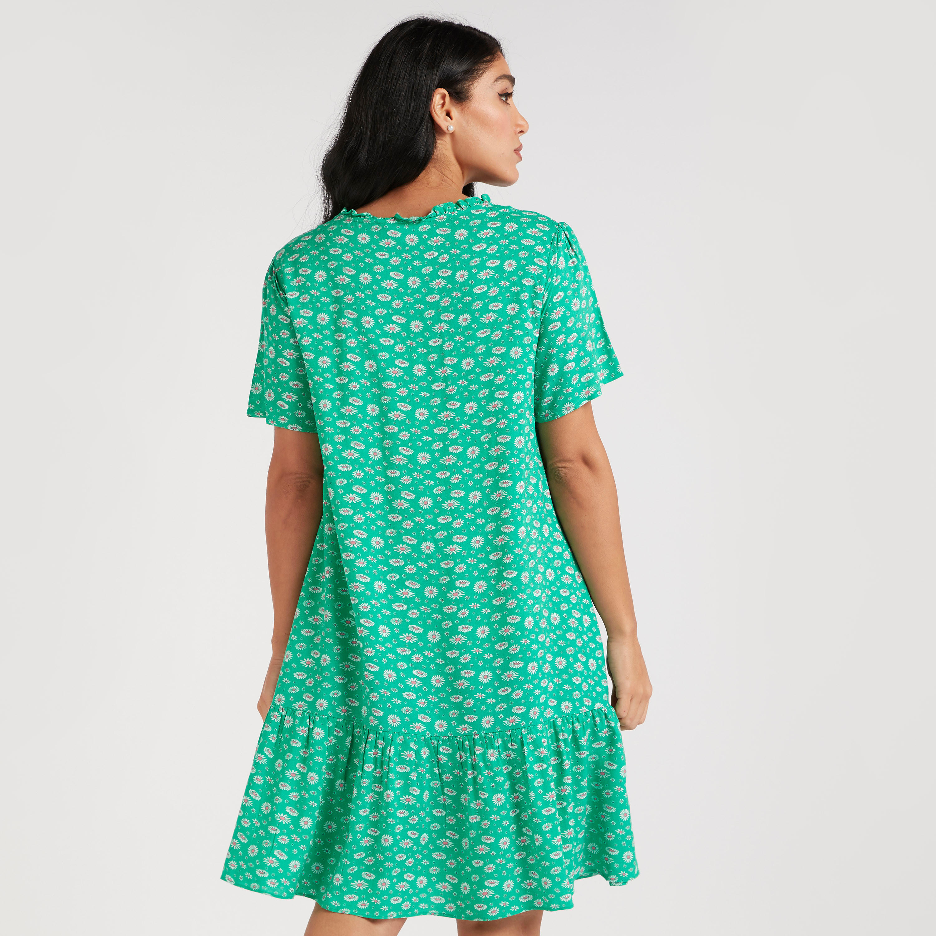 قميص نوم بطبعات وأكمام قصيرة وياقة مستديزة - طقم من قطعتين-women-clothing-nightwear-nighties-image-5