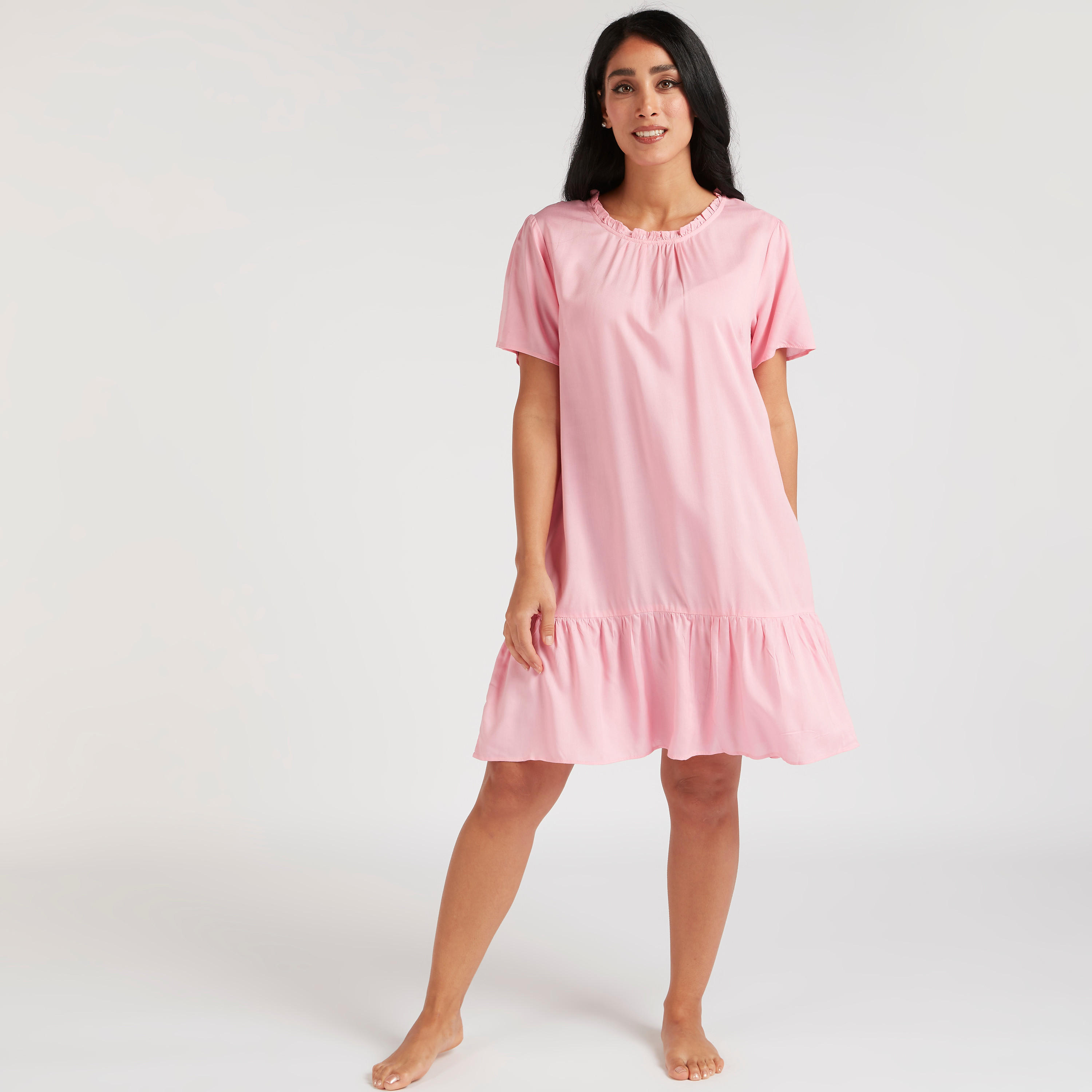 قميص نوم بطبعات وأكمام قصيرة وياقة مستديزة - طقم من قطعتين-women-clothing-nightwear-nighties-image-8
