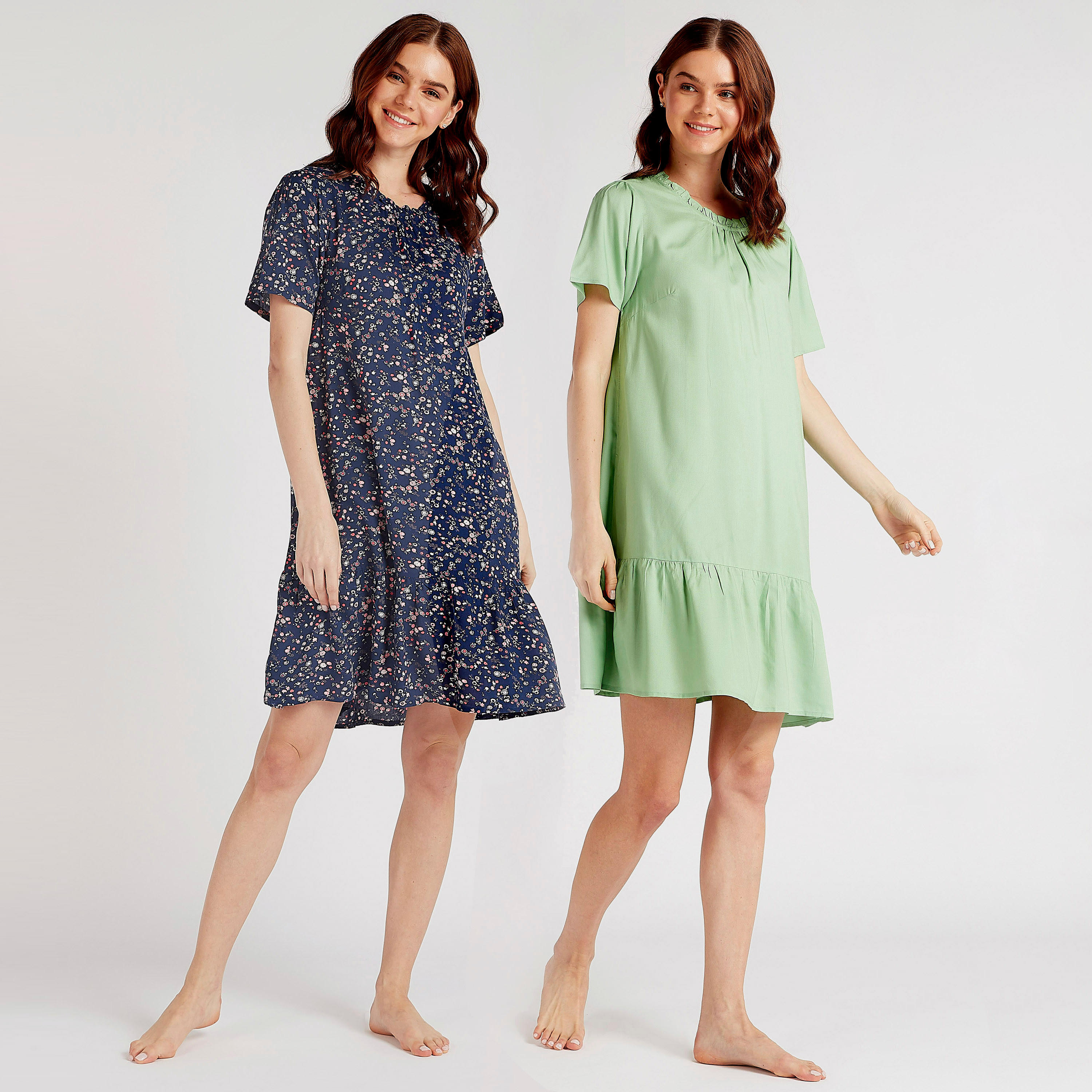 طقم قميص نوم مستدام بألوان متعددة وتفاصيل كشكش - قطعتين-women-clothing-nightwear-nighties-image-1