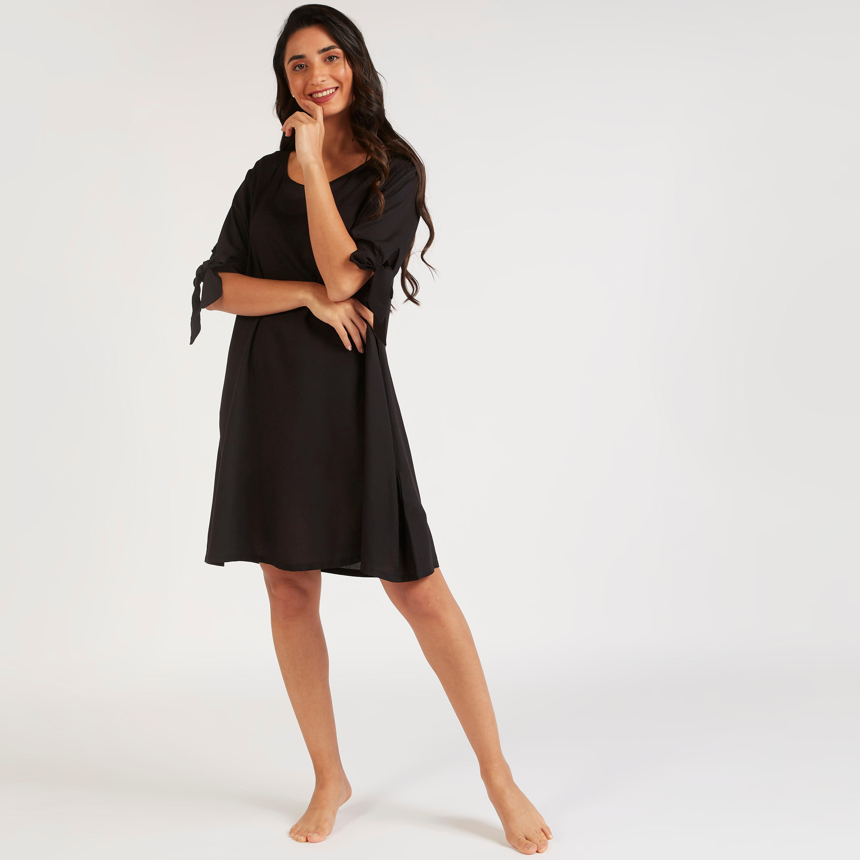 طقم قمصان نوم متنوّعة بياقة مستديرة وأكمام بأطراف معقودة - قطعتين-women-clothing-nightwear-nighties-image-7