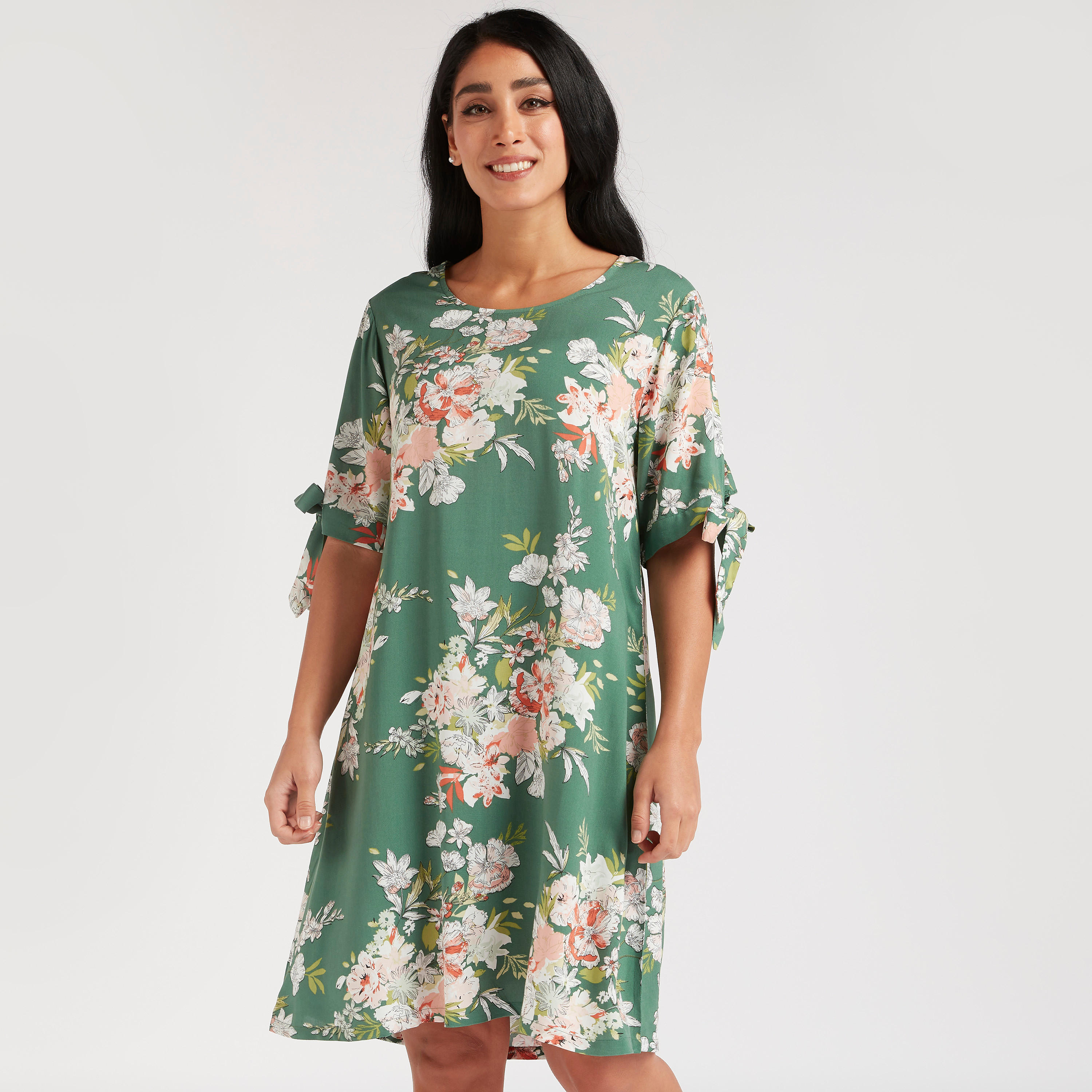 طقم قمصان نوم متنوّعة بياقة مستديرة وأكمام بأطراف معقودة - قطعتين-women-clothing-nightwear-nighties-image-2