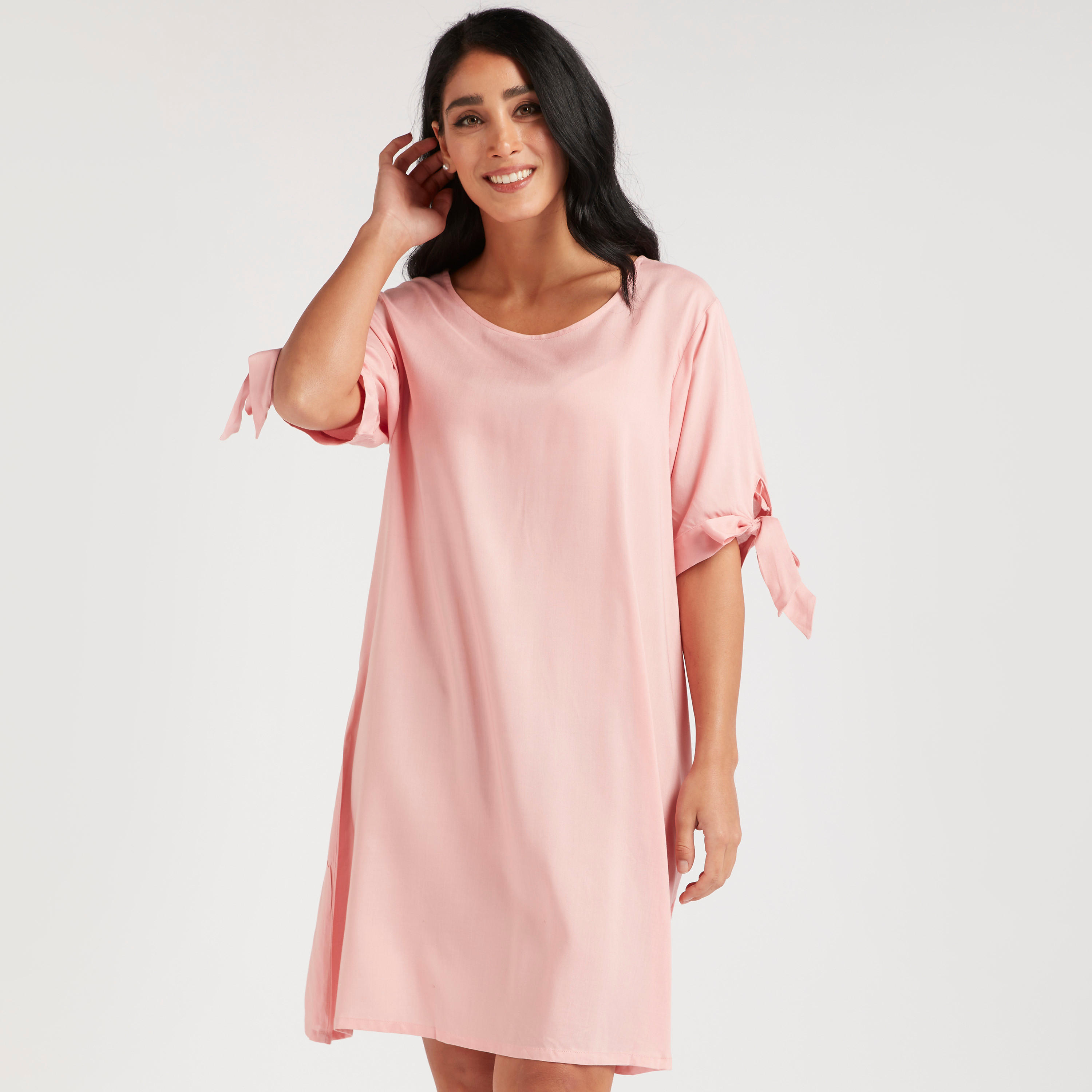 طقم قمصان نوم متنوّعة بياقة مستديرة وأكمام بأطراف معقودة - قطعتين-women-clothing-nightwear-nighties-image-3