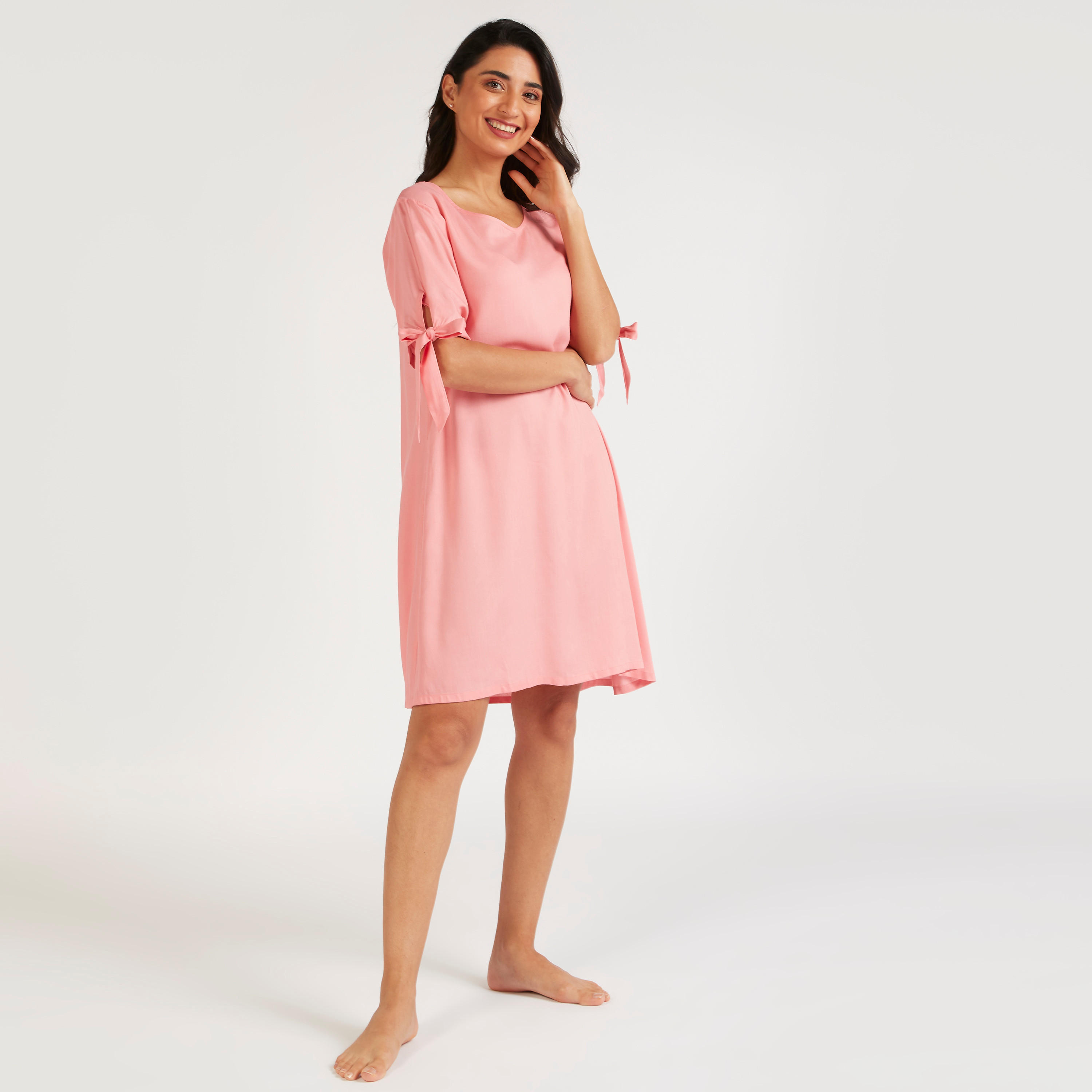 طقم قمصان نوم متنوّعة بياقة مستديرة وأكمام بأطراف معقودة - قطعتين-women-clothing-nightwear-nighties-image-3