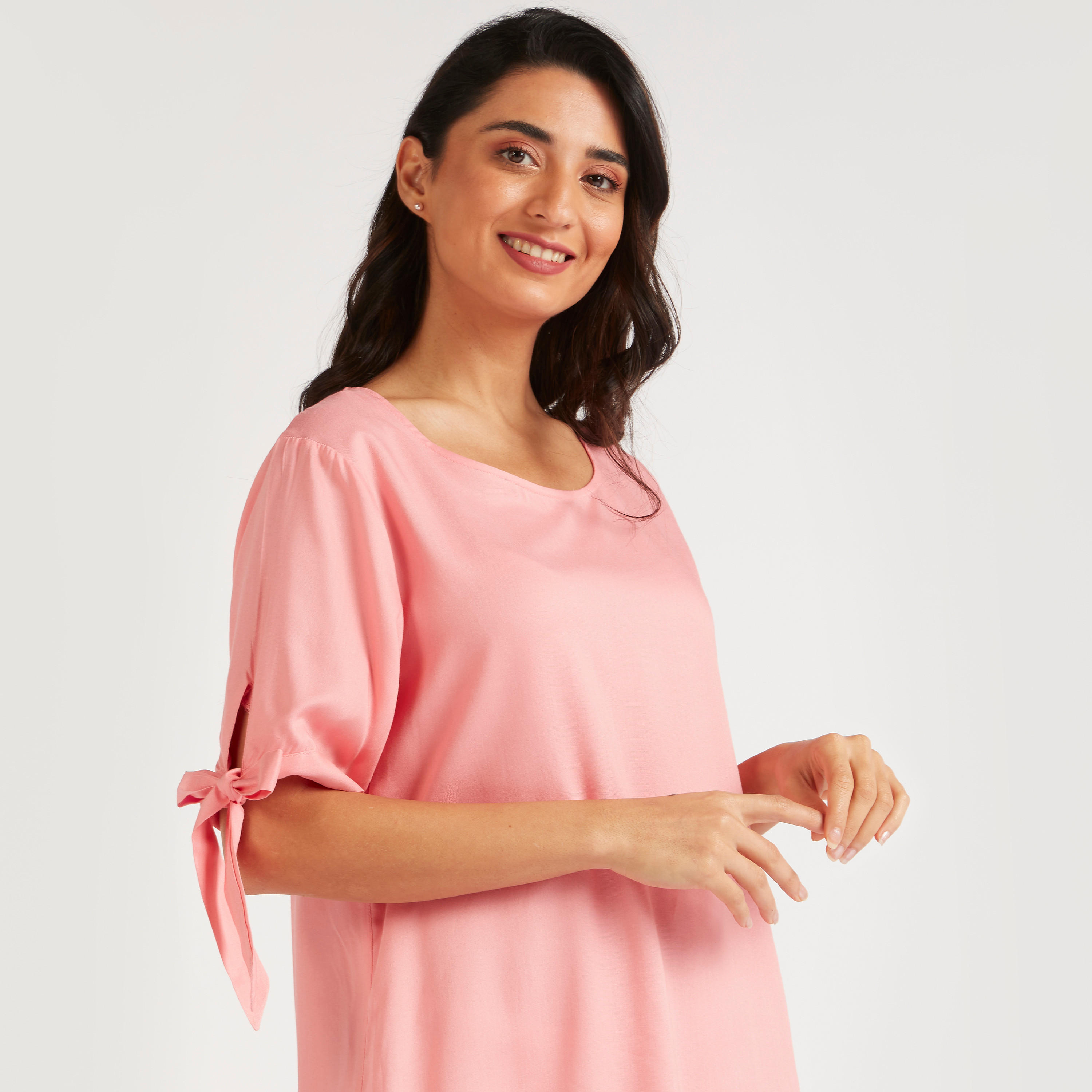 طقم قمصان نوم متنوّعة بياقة مستديرة وأكمام بأطراف معقودة - قطعتين-women-clothing-nightwear-nighties-image-6