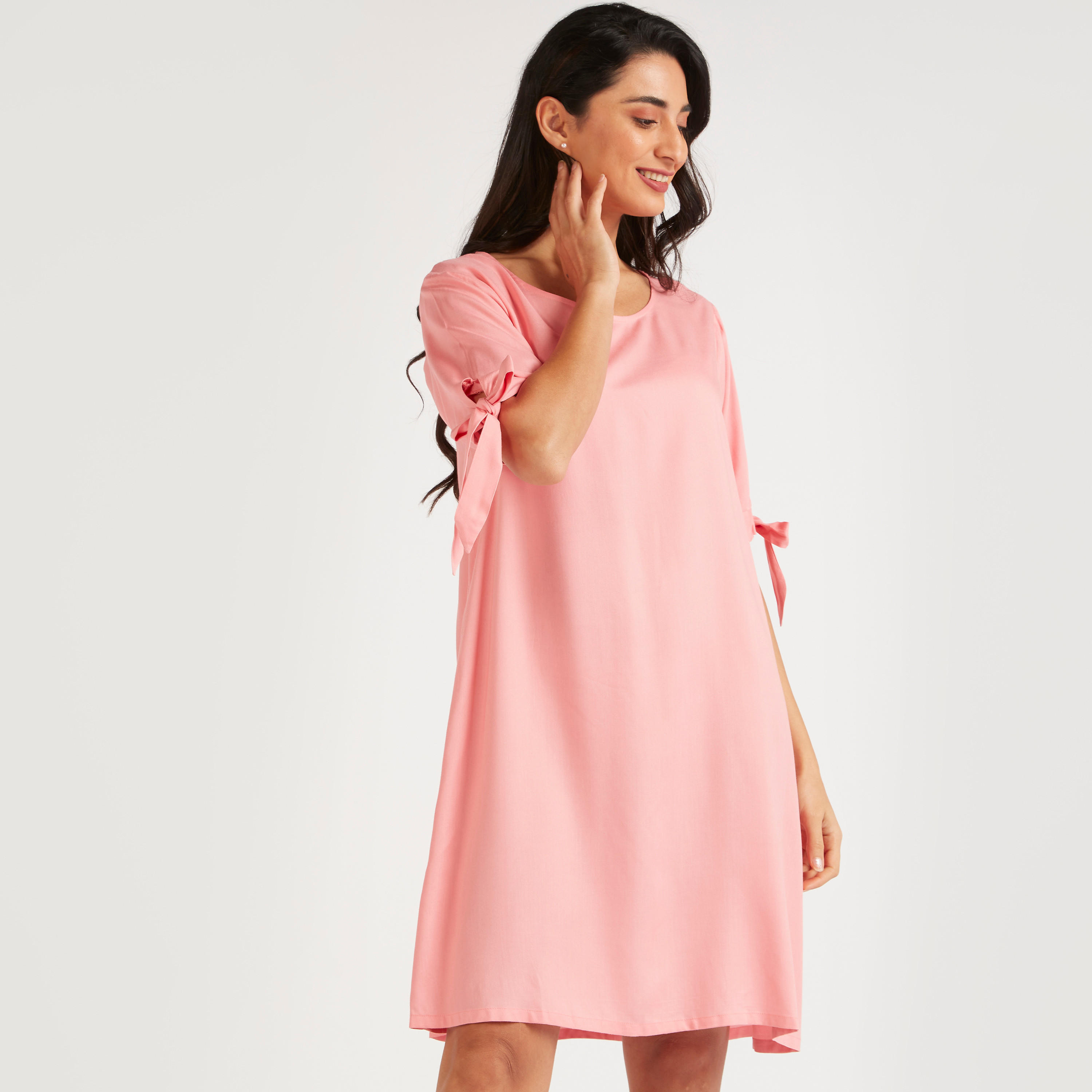 طقم قمصان نوم متنوّعة بياقة مستديرة وأكمام بأطراف معقودة - قطعتين-women-clothing-nightwear-nighties-image-9