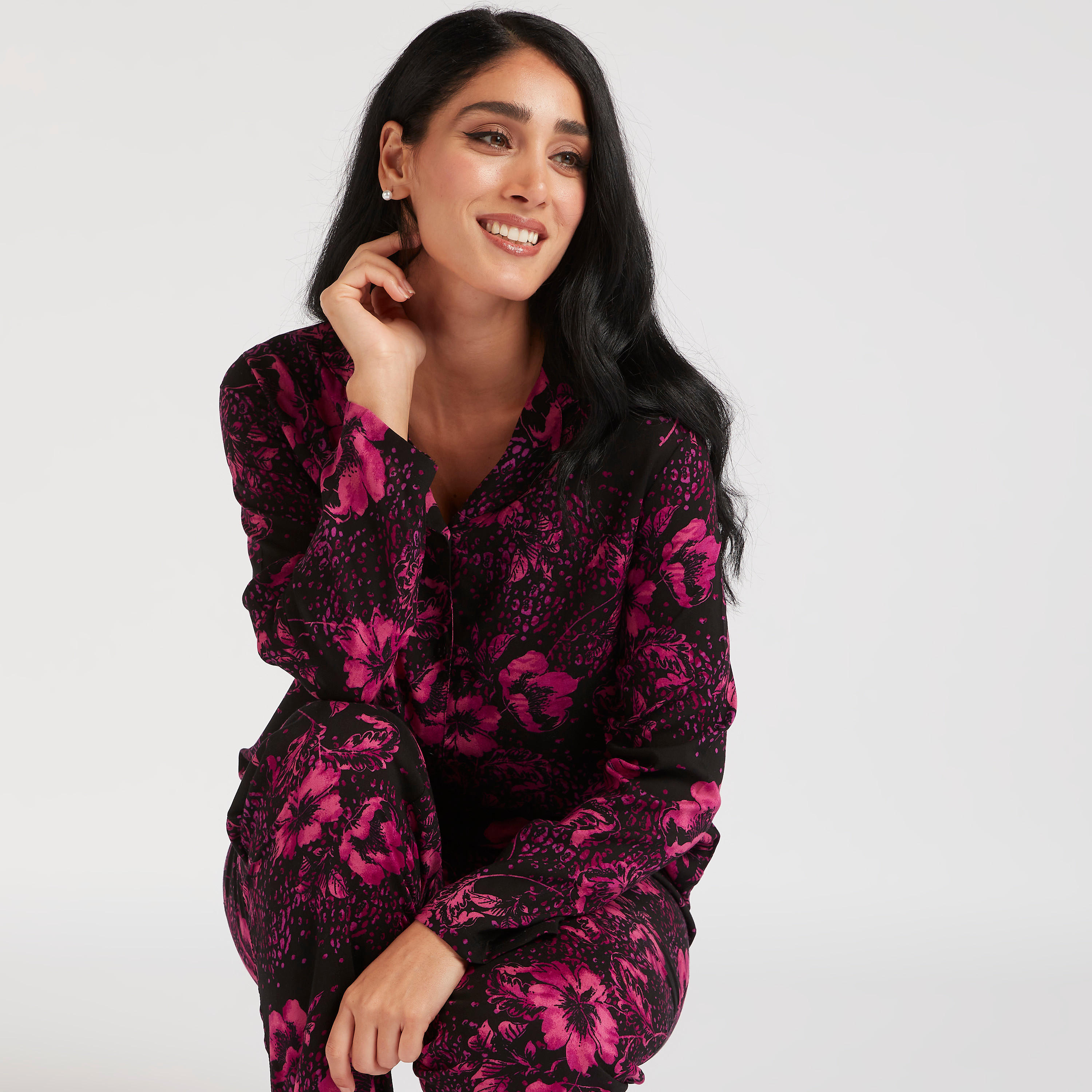 Floral Print Shirt and Full Length Pyjama Set-women-clothing-nightwear-pyjamas-longsets-image-1