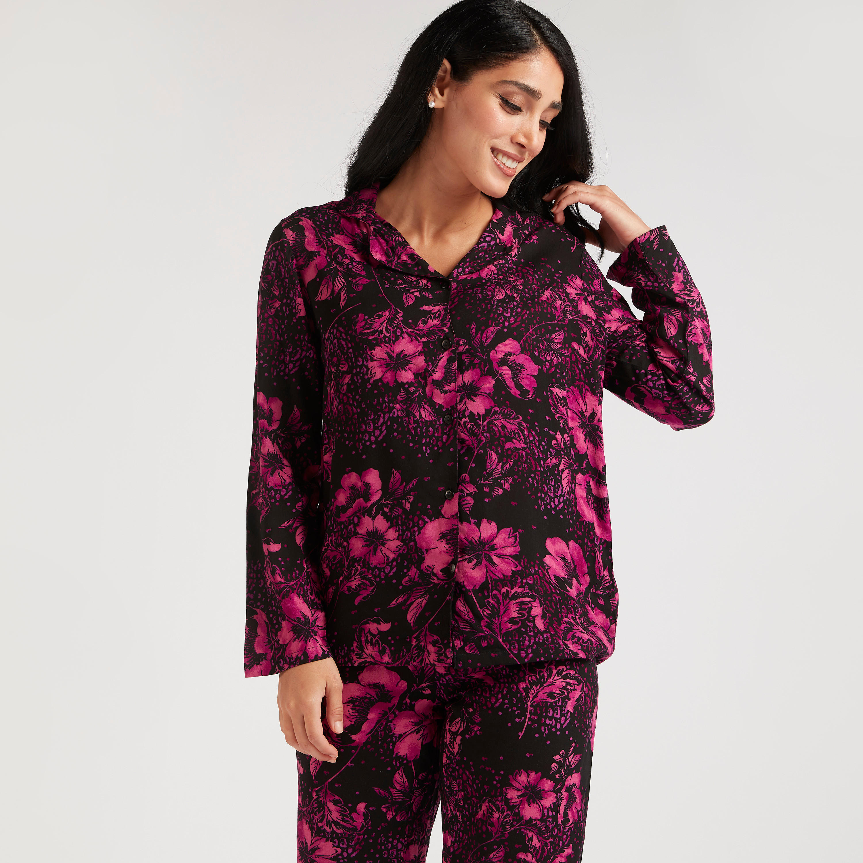 Floral Print Shirt and Full Length Pyjama Set-women-clothing-nightwear-pyjamas-longsets-image-3